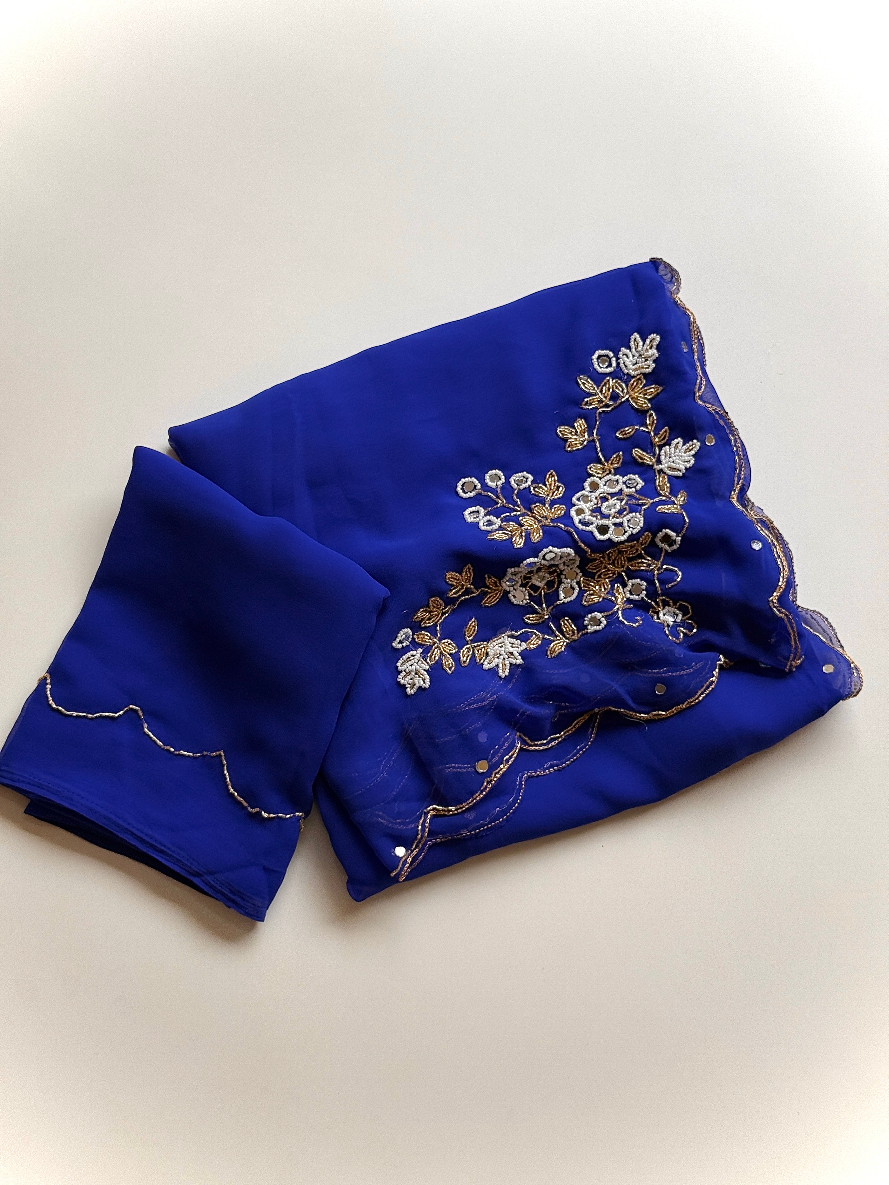 Attractive Party Wear Pure Soft Georgette Handwork Flower Design Saree For Occasion