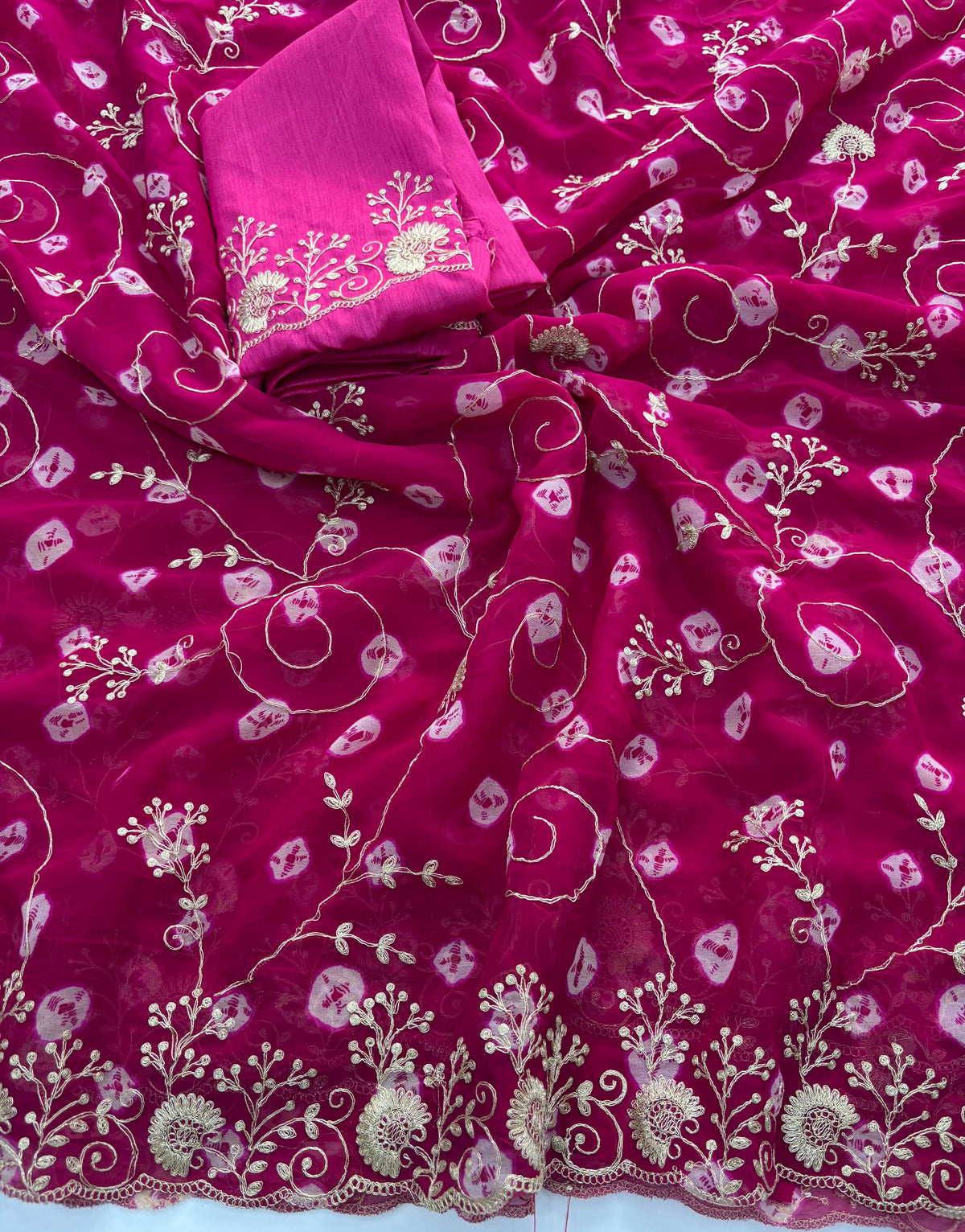 Redolent Wedding Wear Georgette Bandhani Print With Embroidery Work Fancy Designer Saree For Occasion