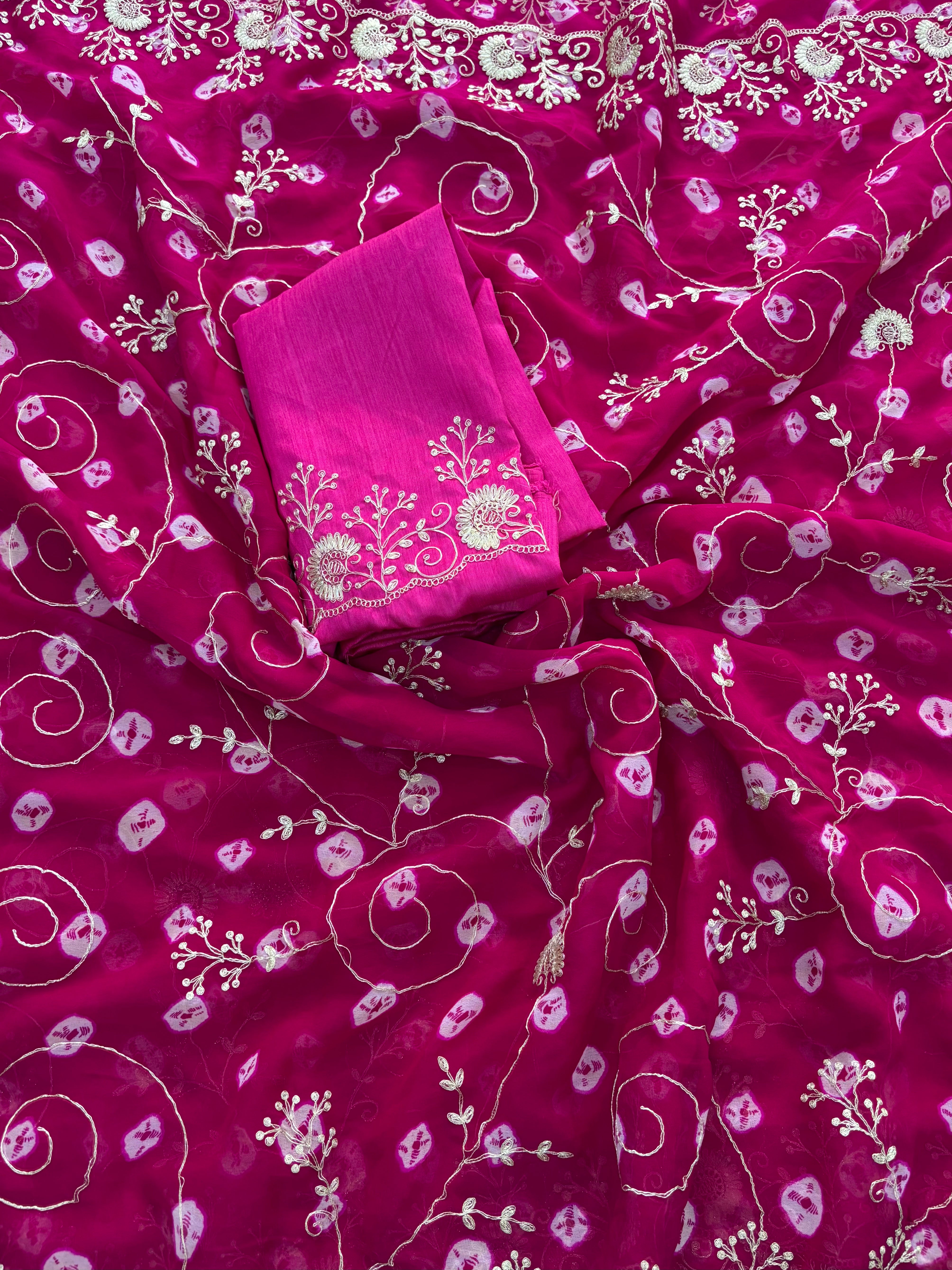 Redolent Wedding Wear Georgette Bandhani Print With Embroidery Work Fancy Designer Saree For Occasion