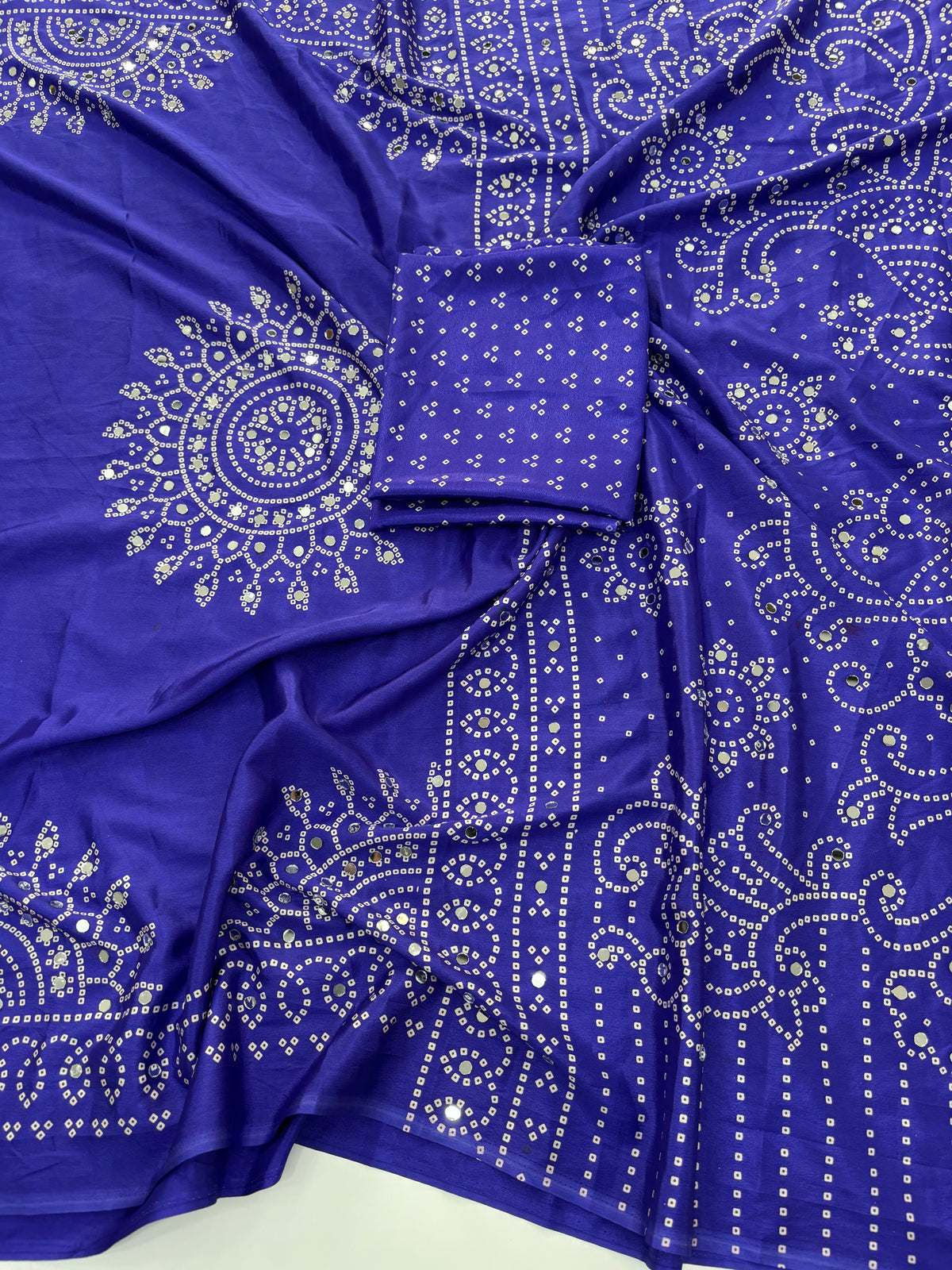 Artisanal Function Wear Pure Satin Silk Ajrak Printed Rich Pallu n Mirror Work Designer Saree