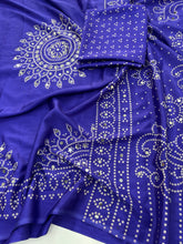 Load image into Gallery viewer, Artisanal Function Wear Pure Satin Silk Ajrak Printed Rich Pallu n Mirror Work Designer Saree
