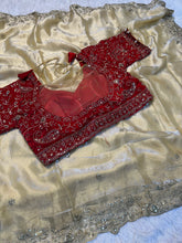 Load image into Gallery viewer, Luxuriant Wedding Wear Silk Embroidery Sequence Work Designer Saree With Contrast Blouse Piece
