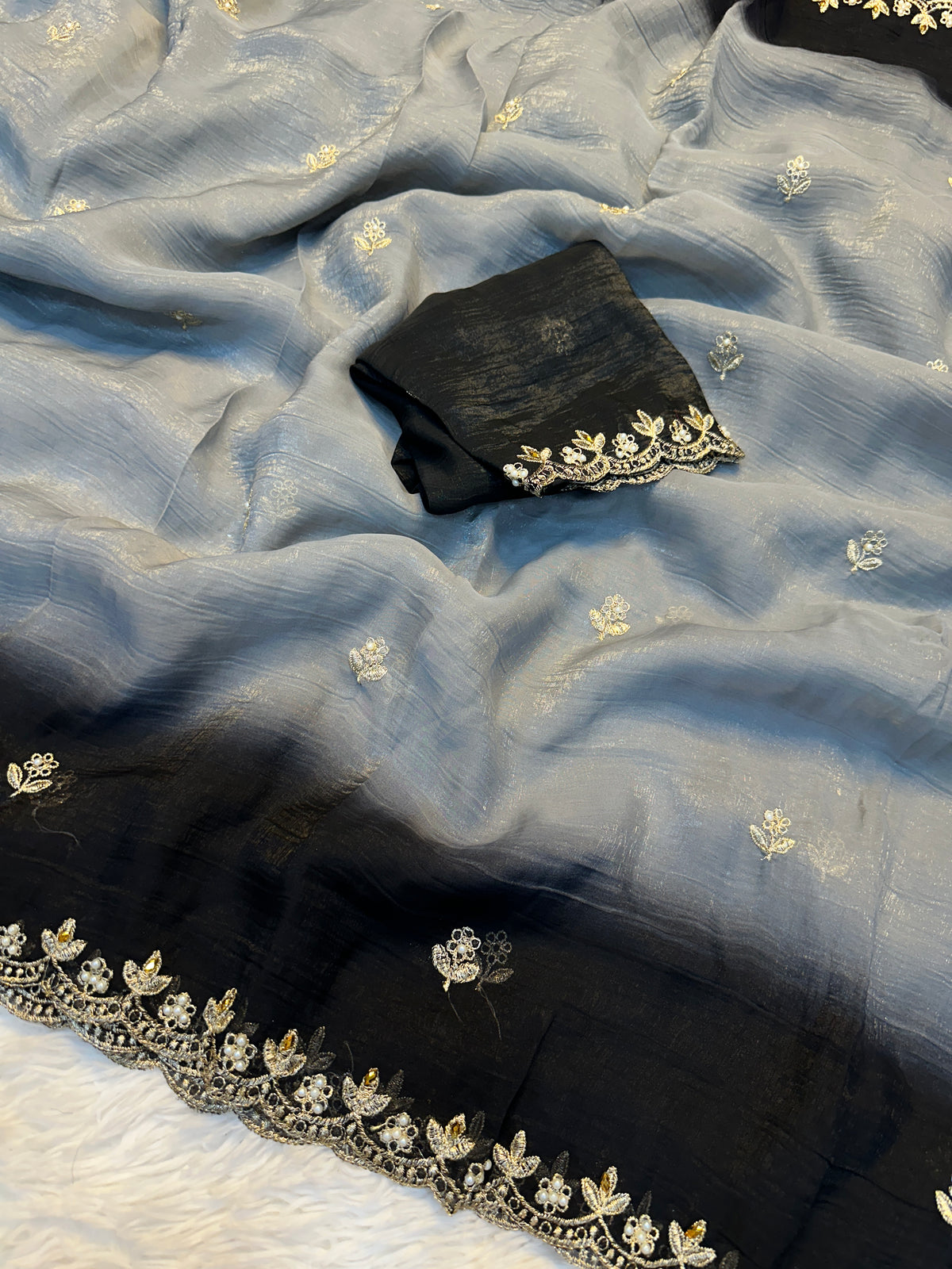 Charming Party Wear Crush Silk Sequence n Beads Work Fancy Saree With Blissful Blouse Piece