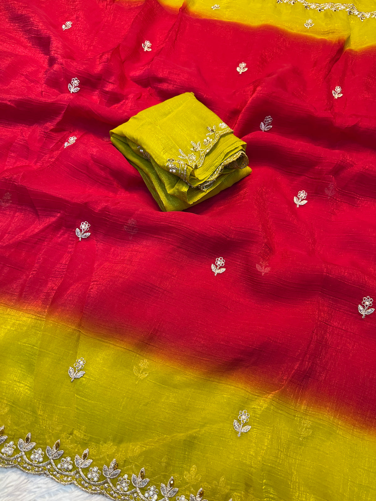 Charming Party Wear Crush Silk Sequence n Beads Work Fancy Saree With Blissful Blouse Piece