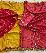 Load image into Gallery viewer, Gossamer Function Wear Chinnon Fabric Hand Mirror Work Stunning Designer Saree With Blouse Piece
