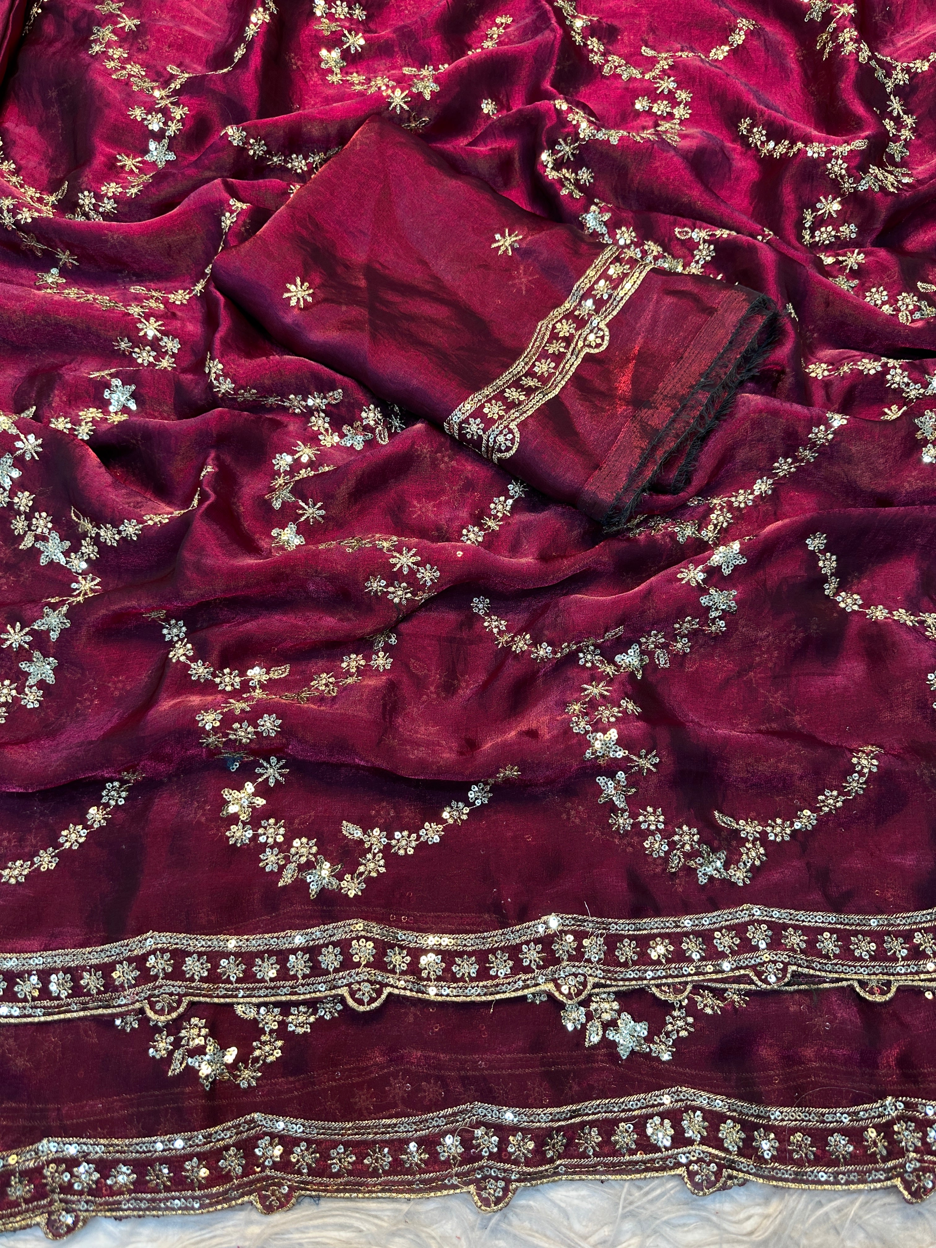 Marvellous Function Wear Silk Handwork Fancy Designer Saree With Elegant Blouse Piece