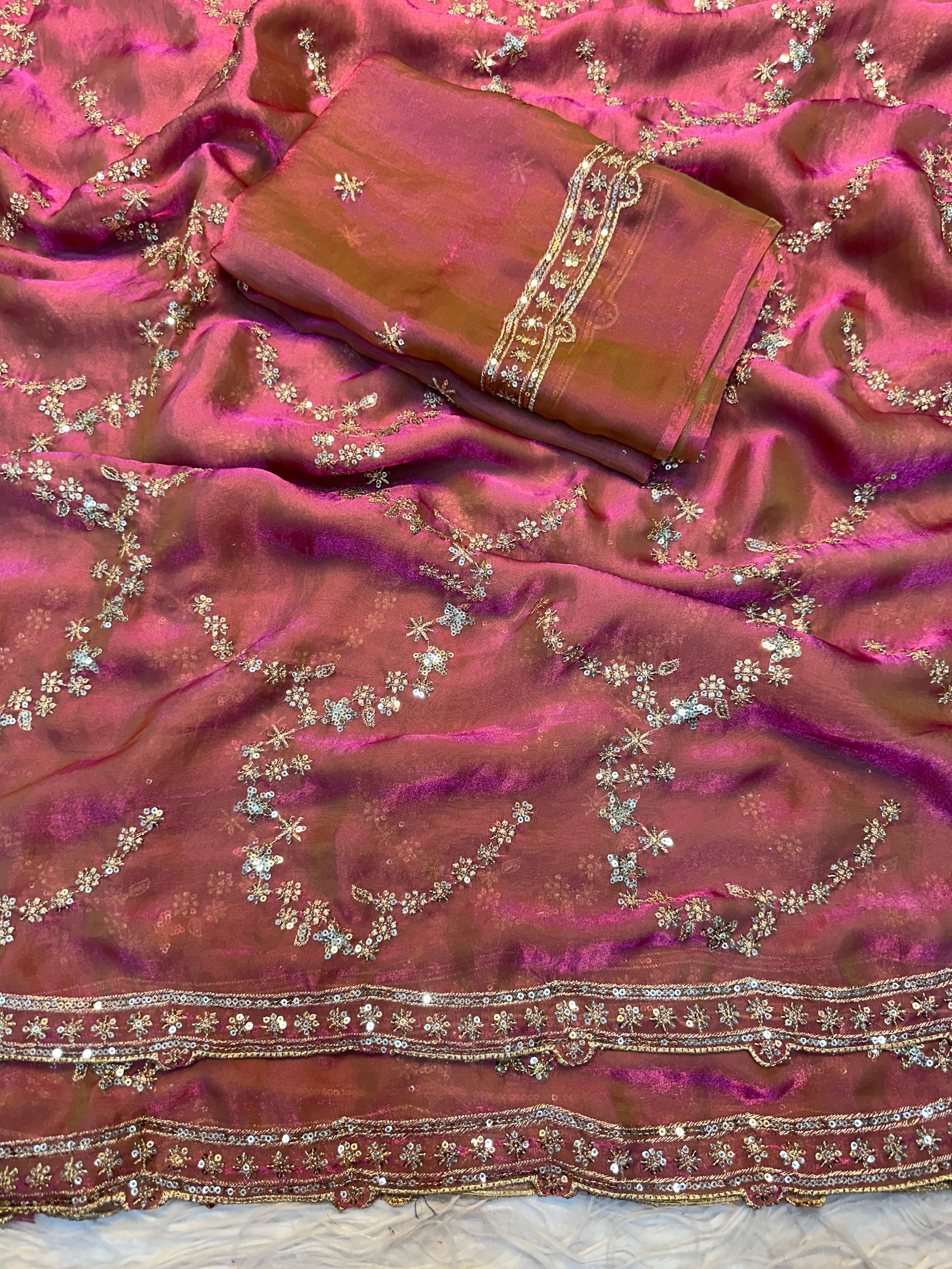 Marvellous Function Wear Silk Handwork Fancy Designer Saree With Elegant Blouse Piece