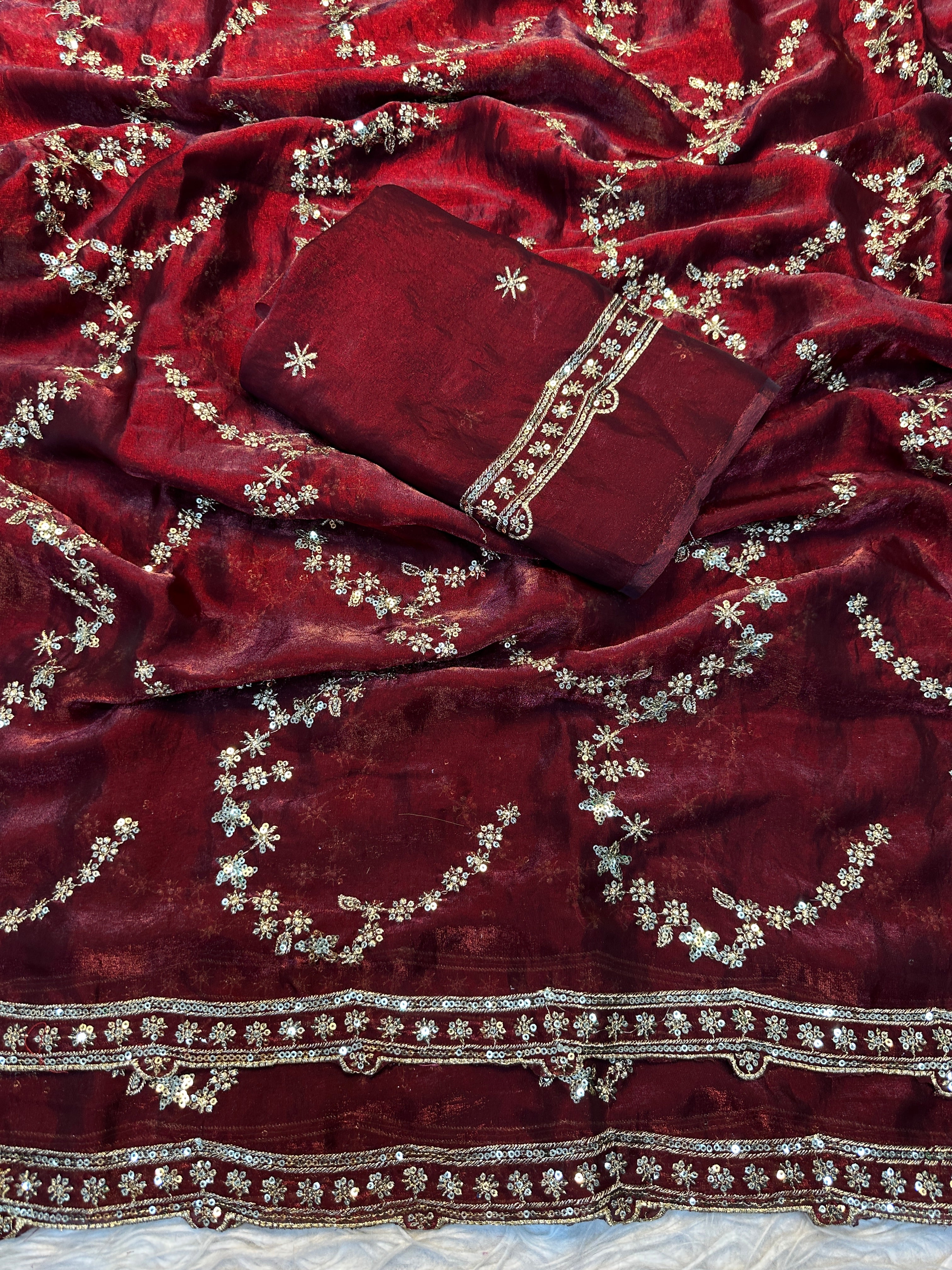 Marvellous Function Wear Silk Handwork Fancy Designer Saree With Elegant Blouse Piece