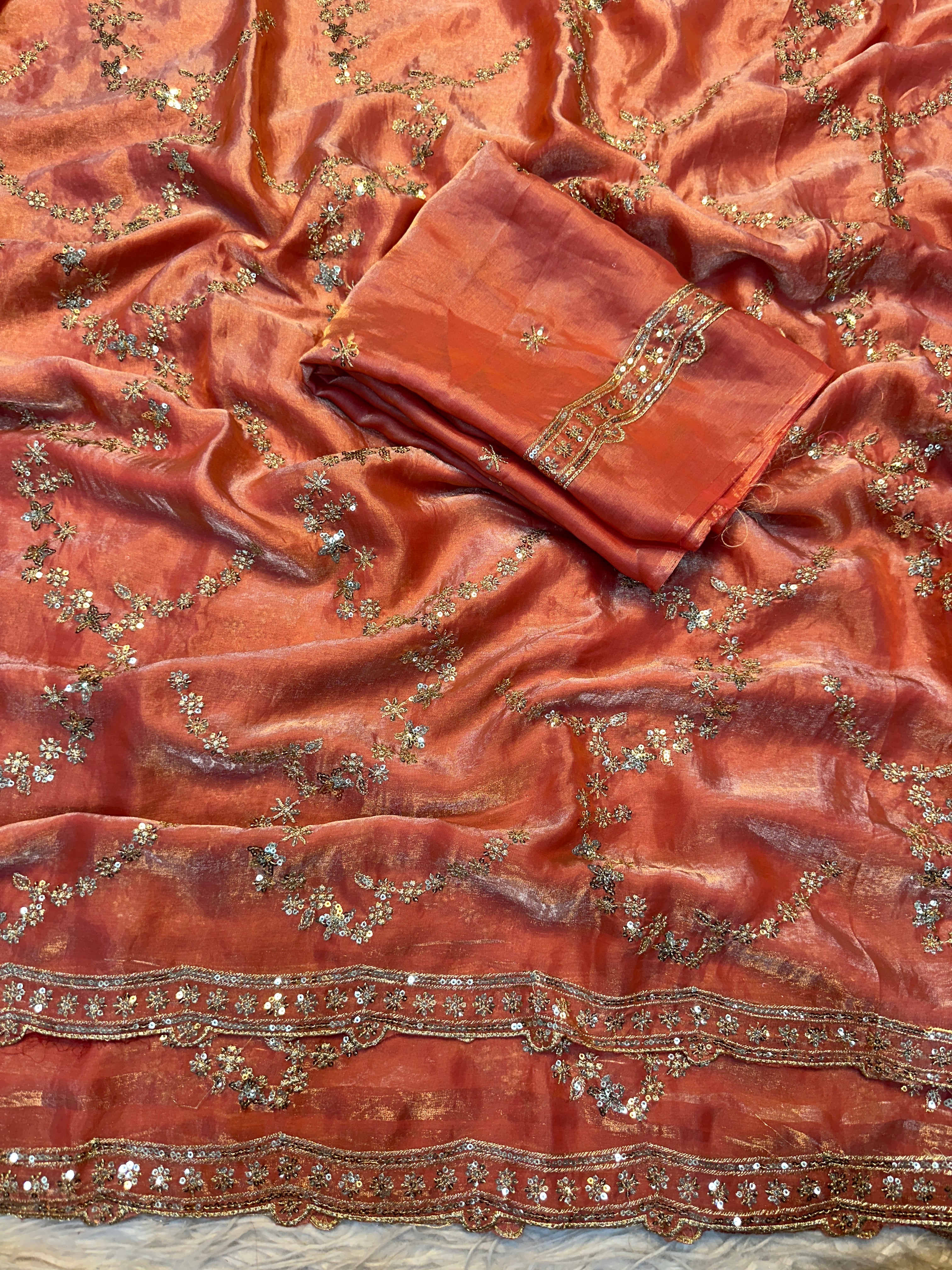 Marvellous Function Wear Silk Handwork Fancy Designer Saree With Elegant Blouse Piece