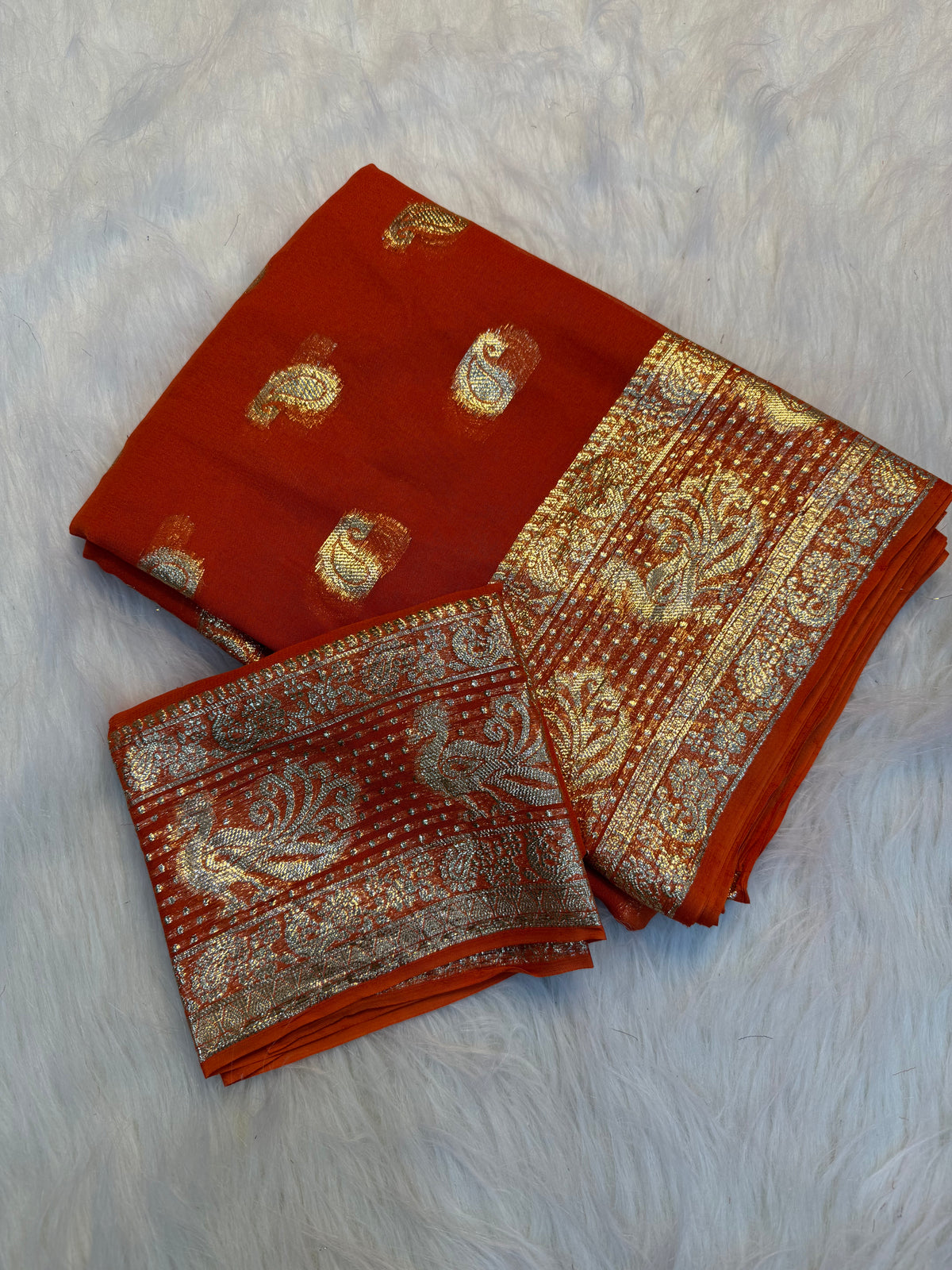 Traditional Function Wear Pure Viscose Georgette Jacquard Weaving Work Fancy Saree With Blouse Piece