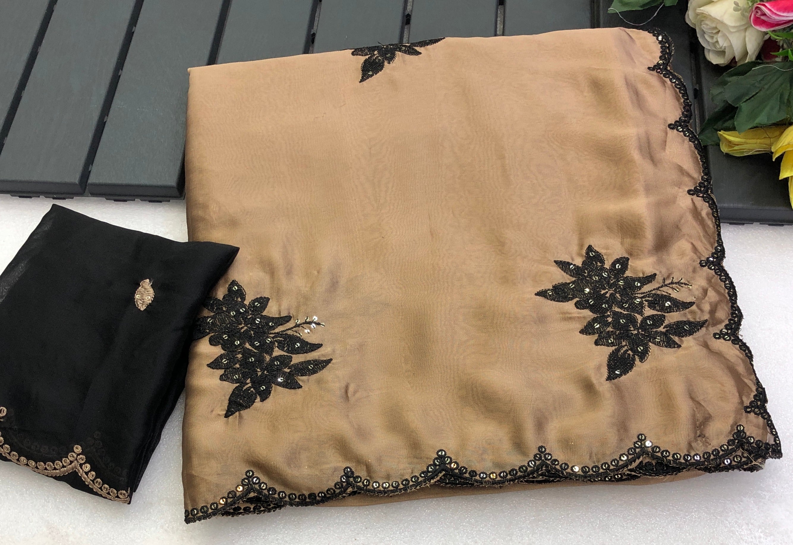 Glorious Party Wear Rangoli Silk Thread Embroidery n Sequence Work Designer Saree With Contrast Blouse
