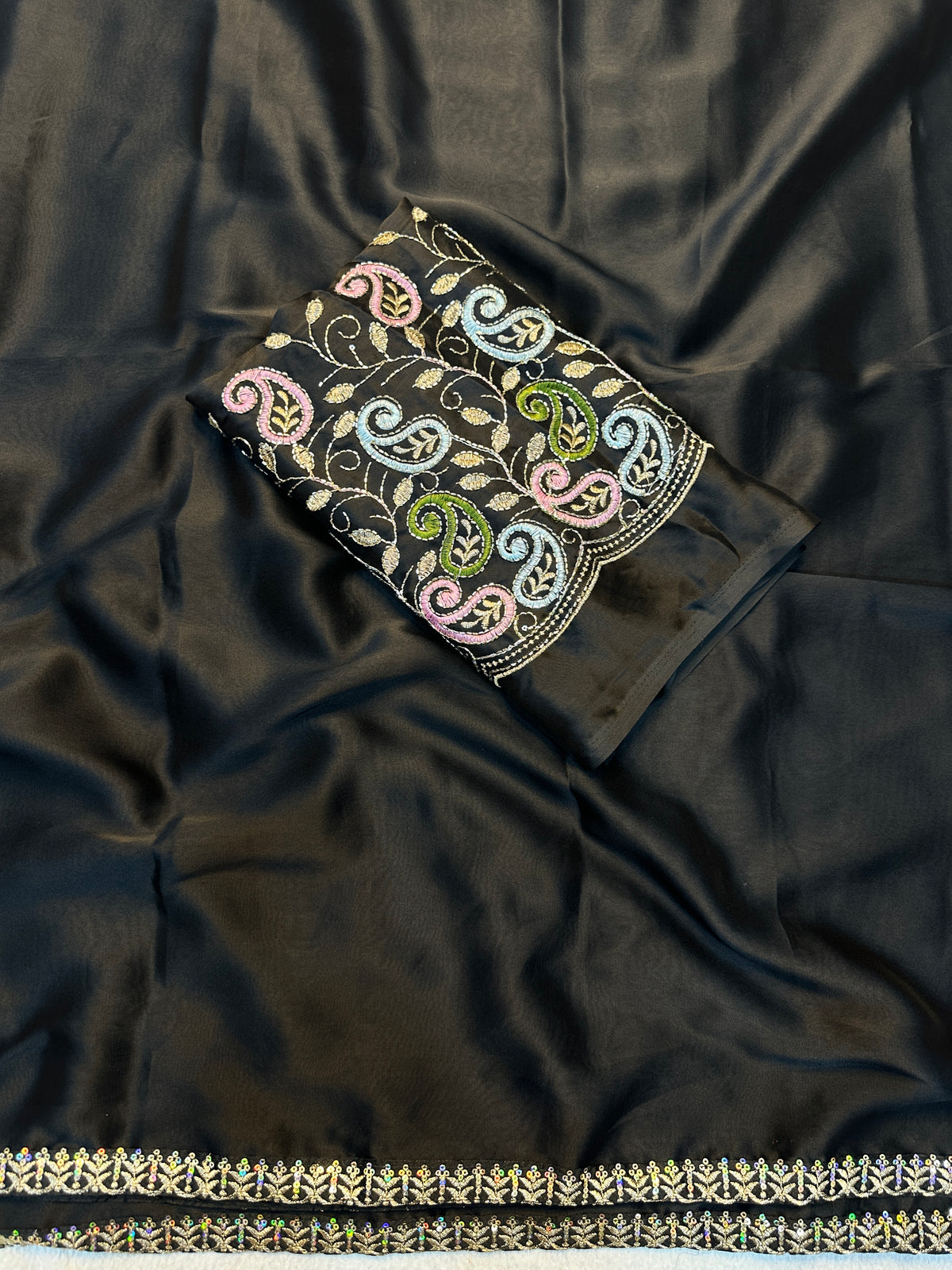 Opulent Festive Wear Silk Embroidery n Bids Work Fancy Designer Saree With Blouse Piece