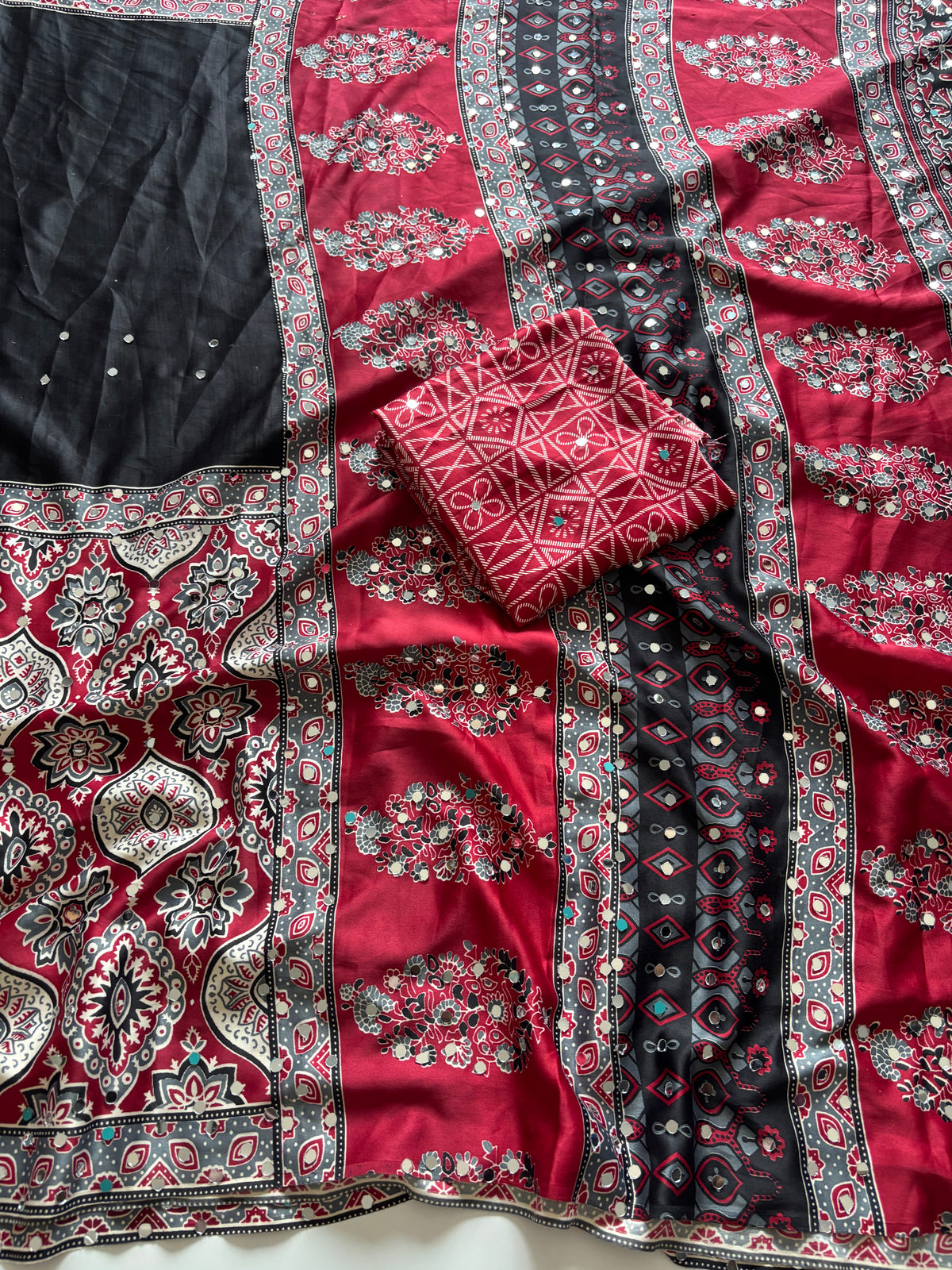 Blossom Party Wear Satin Silk Real Mirror n Print Work Fancy Saree With Blouse Piece