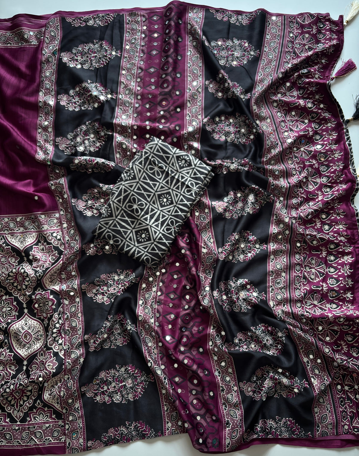 Entrancing Festive Wear Satin Silk Real Mirror n Print Work Fancy Saree With Blouse Piece