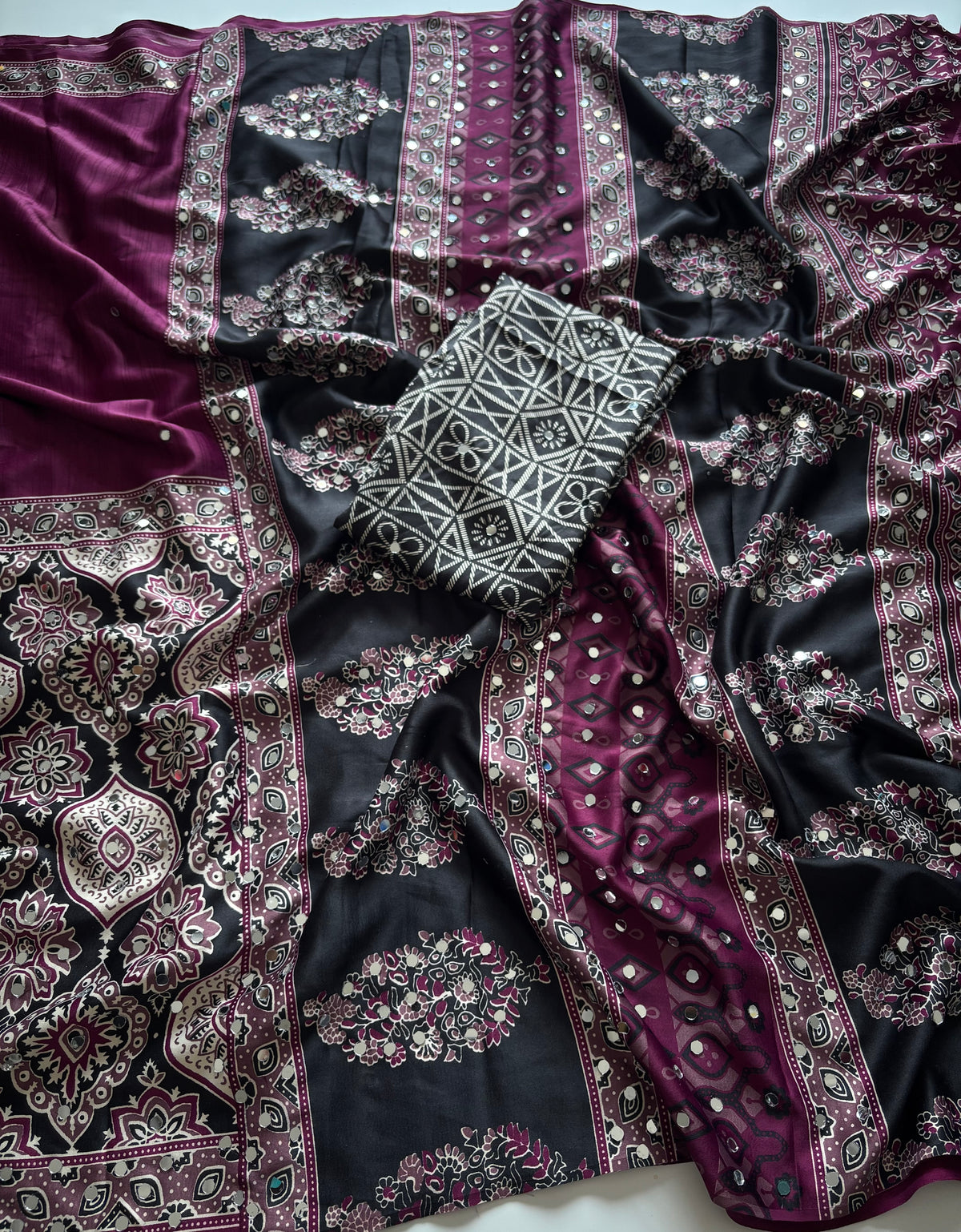 Entrancing Festive Wear Satin Silk Real Mirror n Print Work Fancy Saree With Blouse Piece