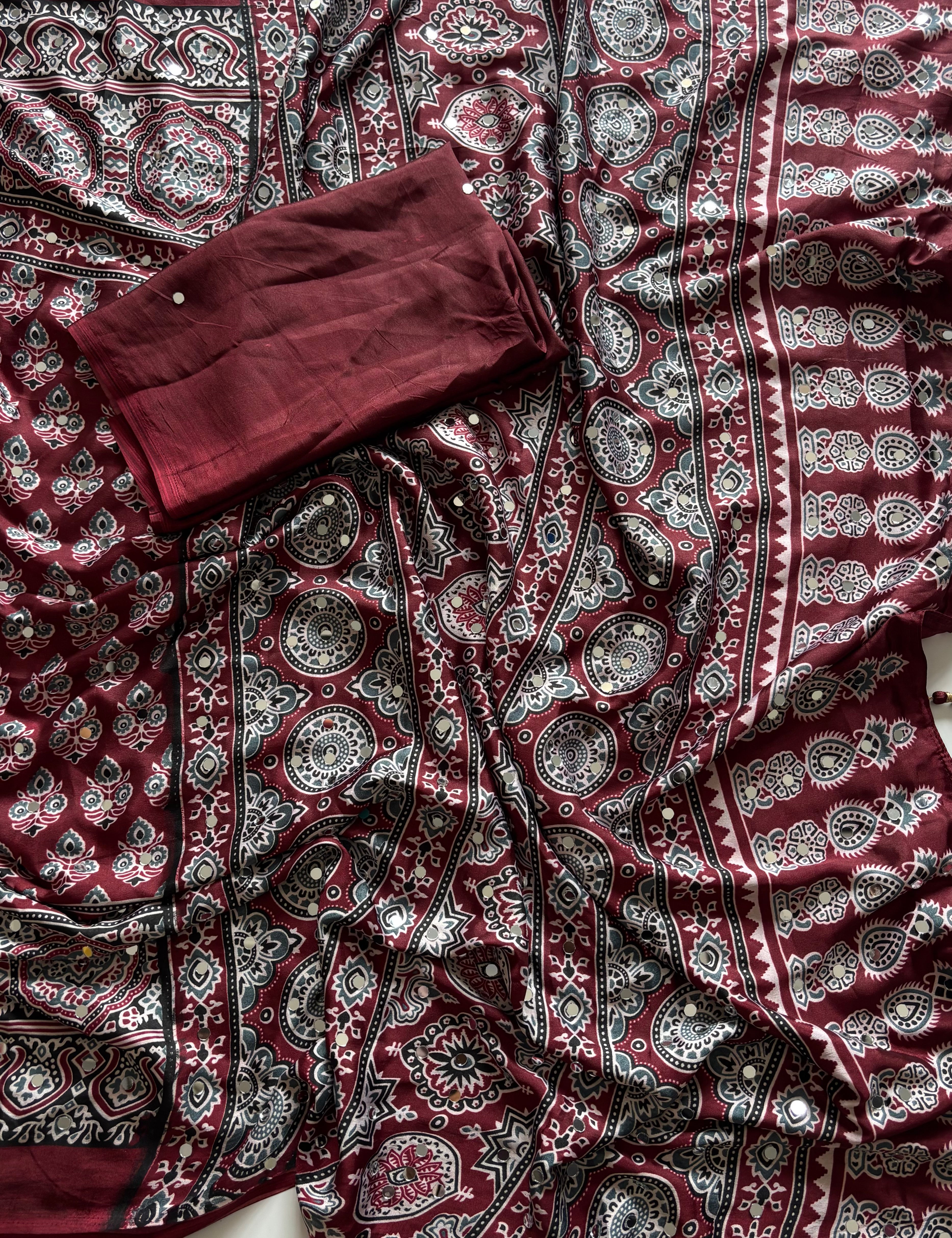 Lassitude Party Wear Satin Silk Original Mirror n Print Work Fancy Saree For Women