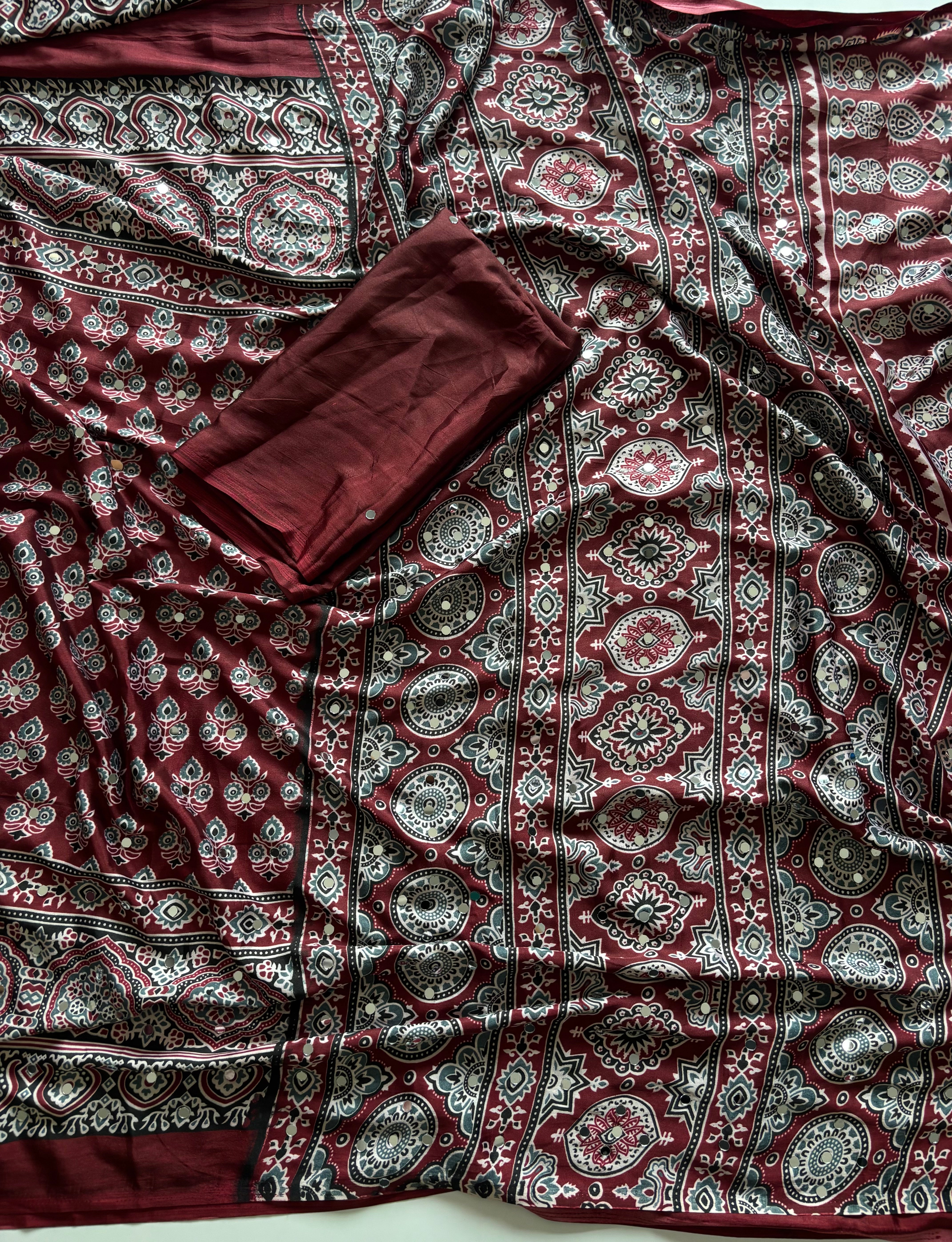 Lassitude Party Wear Satin Silk Original Mirror n Print Work Fancy Saree For Women