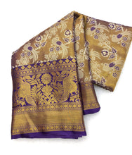 Load image into Gallery viewer, New Purple Color Kanjiviram Pattu Silk Gold Zari Weaving Wedding Wear Saree With Blouse
