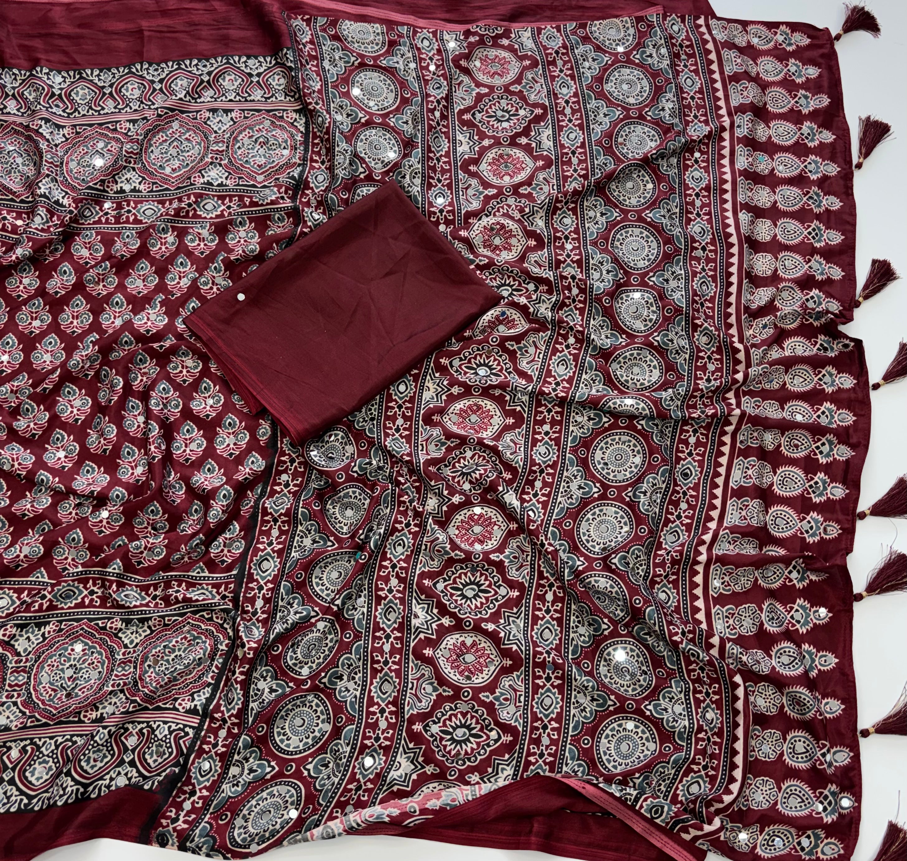 Lassitude Party Wear Satin Silk Original Mirror n Print Work Fancy Saree For Women
