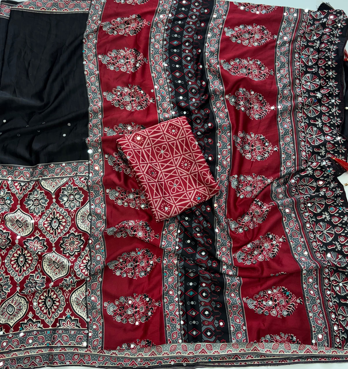 Blossom Party Wear Satin Silk Real Mirror n Print Work Fancy Saree With Blouse Piece