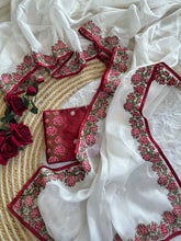 Load image into Gallery viewer, Regal Wedding Wear Tissue Silk Embroidery Work Desginer Saree With Contrast Blouse Piece
