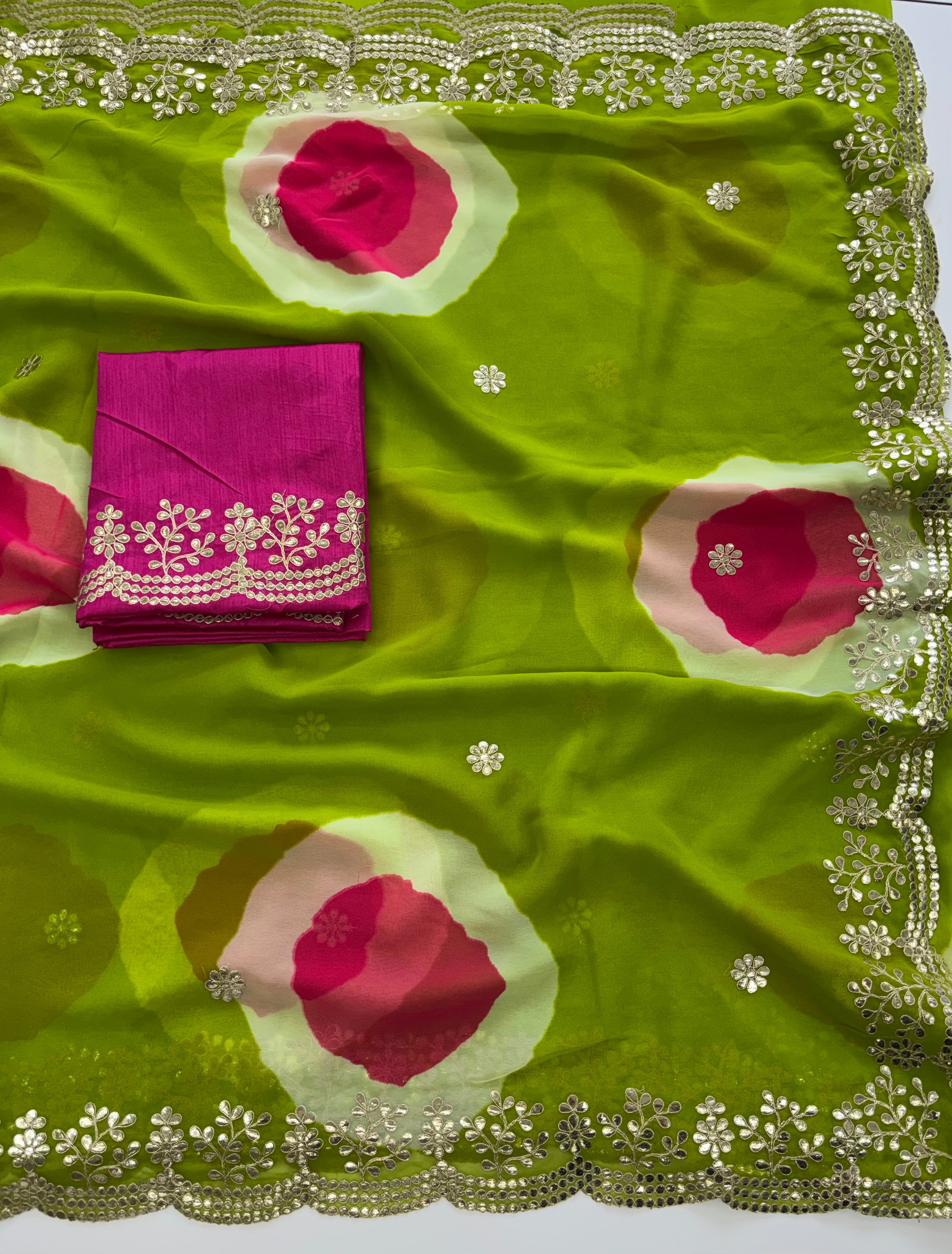 Blooming Party Wear Georgette Bandhej Print n Embroidery Work Fancy Saree For Occasion