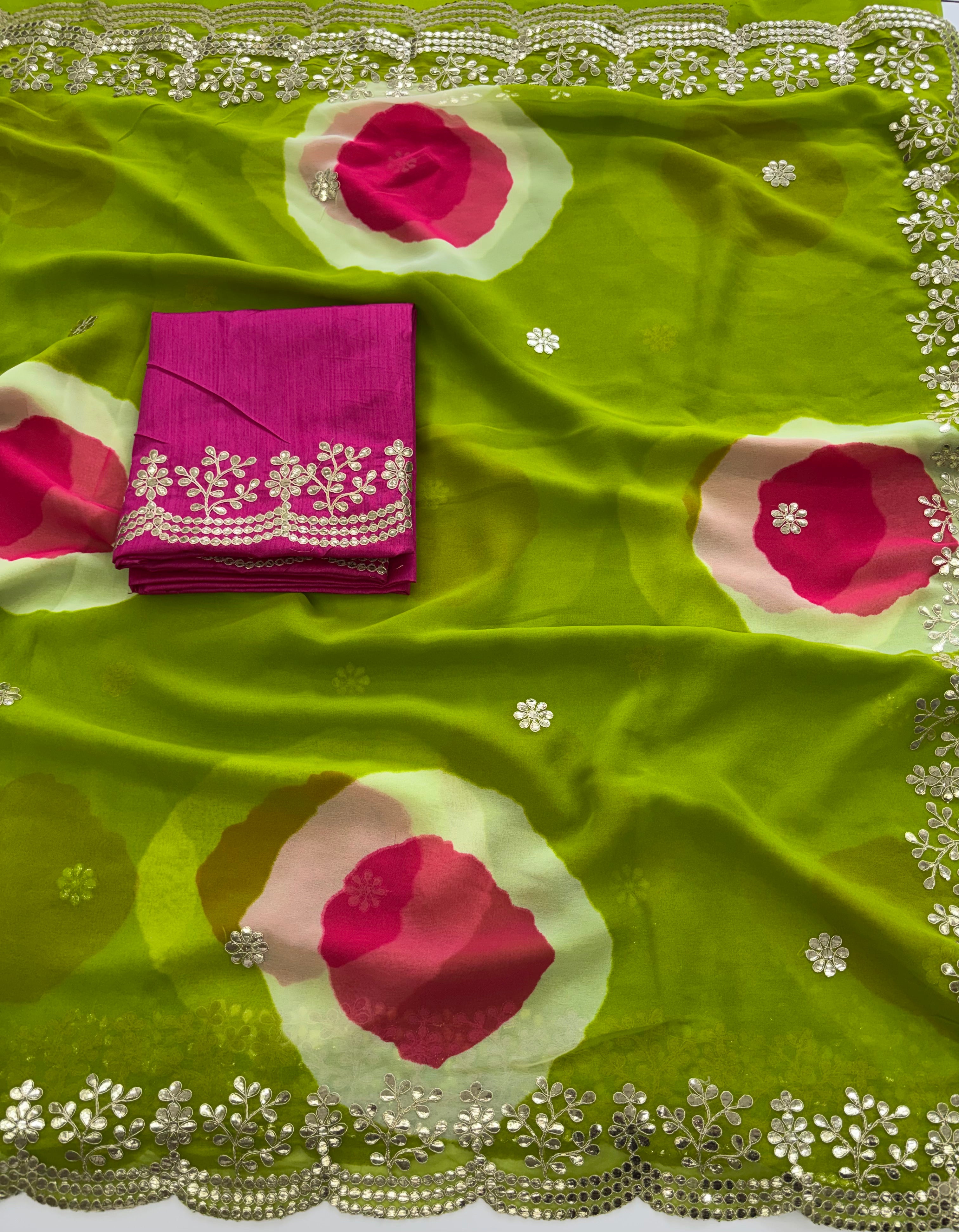 Blooming Party Wear Georgette Bandhej Print n Embroidery Work Fancy Saree For Occasion
