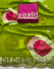 Load image into Gallery viewer, Blooming Party Wear Georgette Bandhej Print n Embroidery Work Fancy Saree For Occasion
