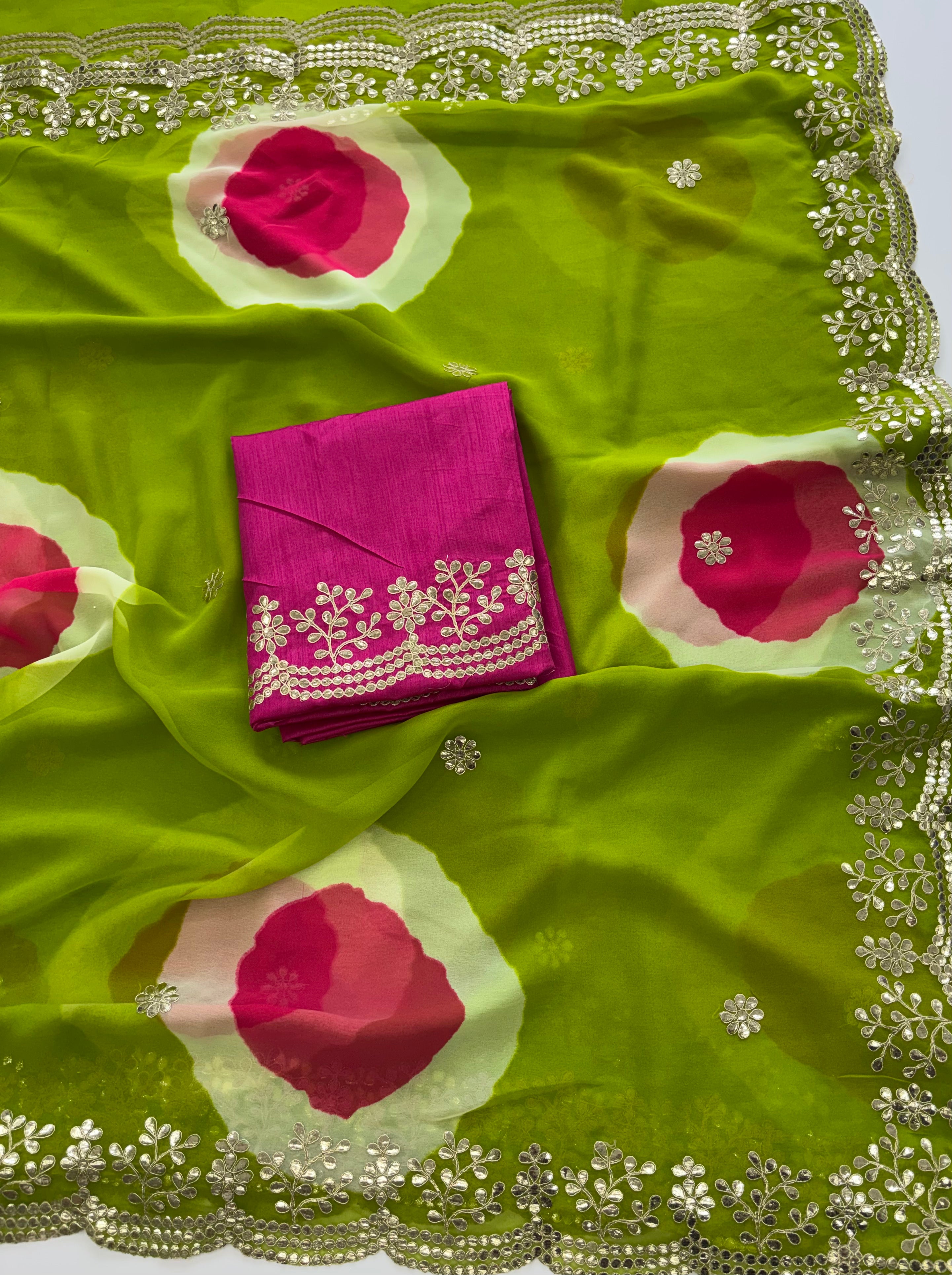 Blooming Party Wear Georgette Bandhej Print n Embroidery Work Fancy Saree For Occasion