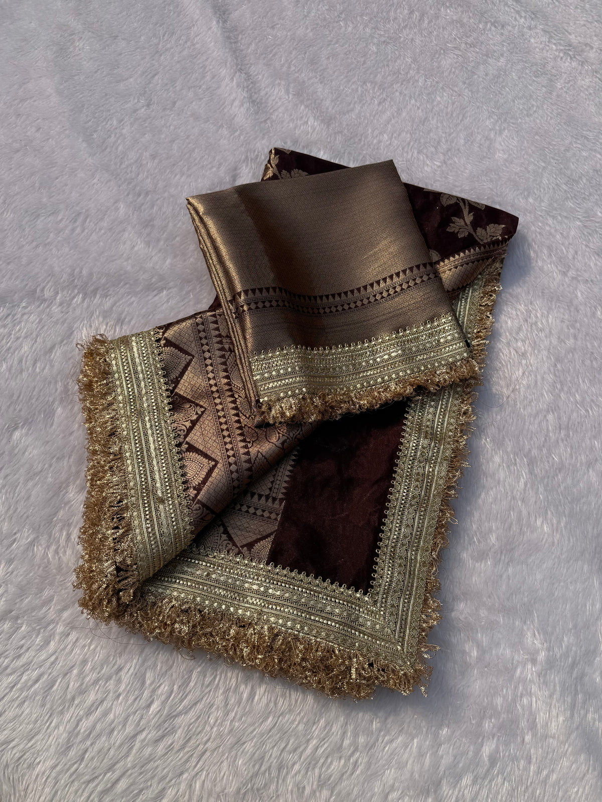 Adorable Wedding Wear Brown Color Soft Banarasi Silk Jacquard Zari Weaving With Lace Border Work Fancy Designer Saree