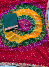 Load image into Gallery viewer, Lassitude Festive Wear Georgette Bandhej Print Embroidery Lace Work Fancy Saree With Blouse Piece
