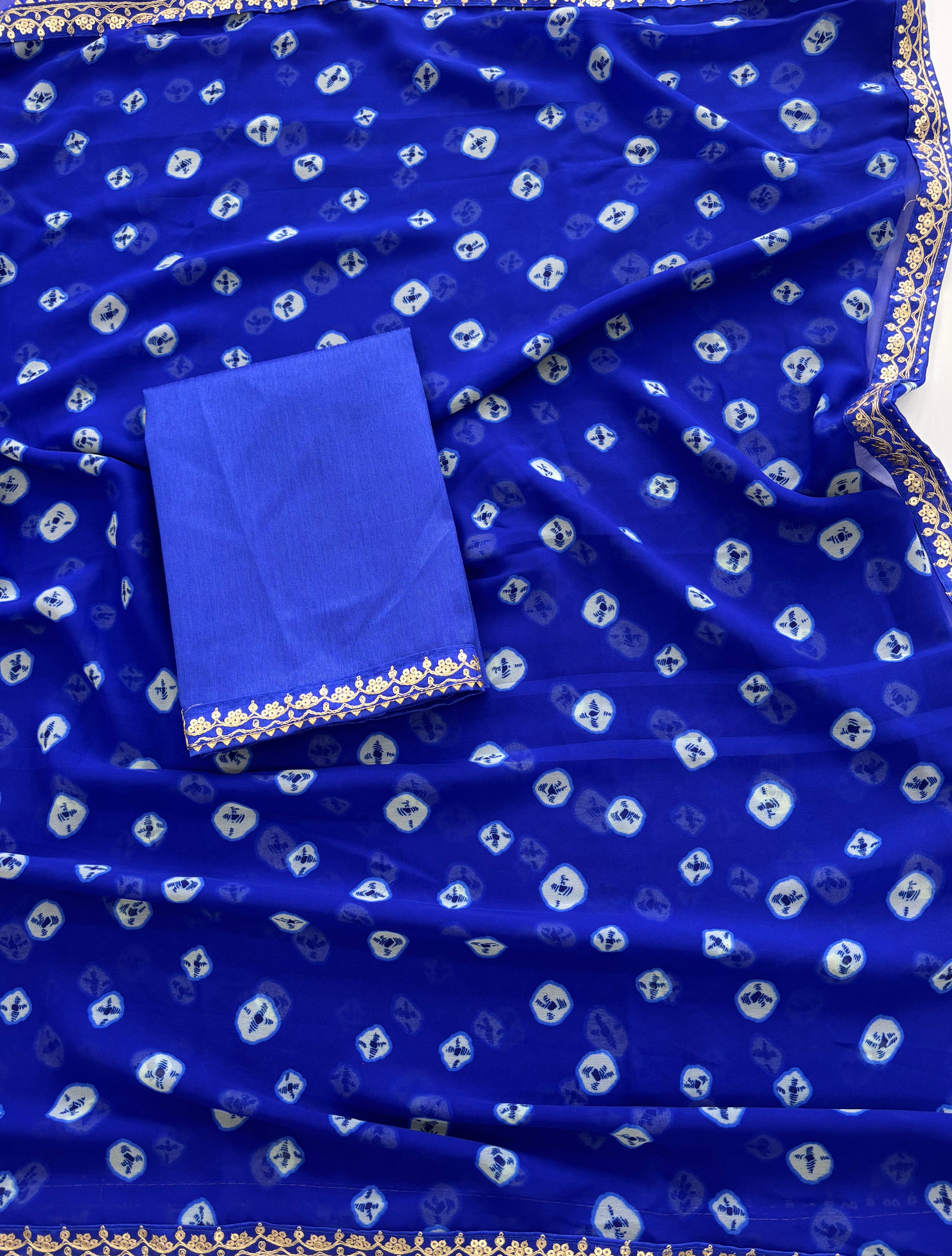 Charming Function Wear Bandhej Print n Georgette Embroidery Lace Work Fancy Saree With Blouse Piece
