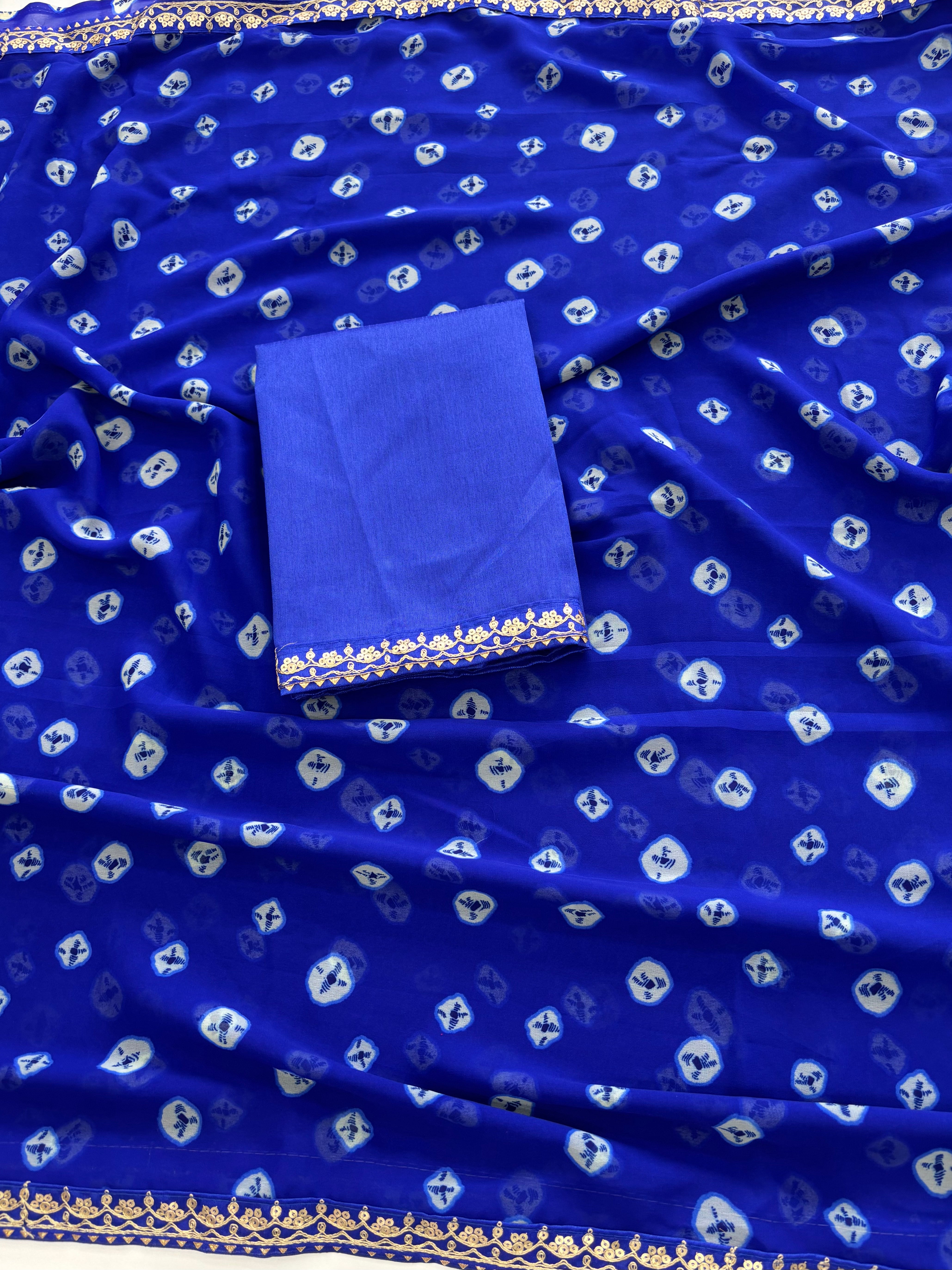 Charming Function Wear Bandhej Print n Georgette Embroidery Lace Work Fancy Saree With Blouse Piece