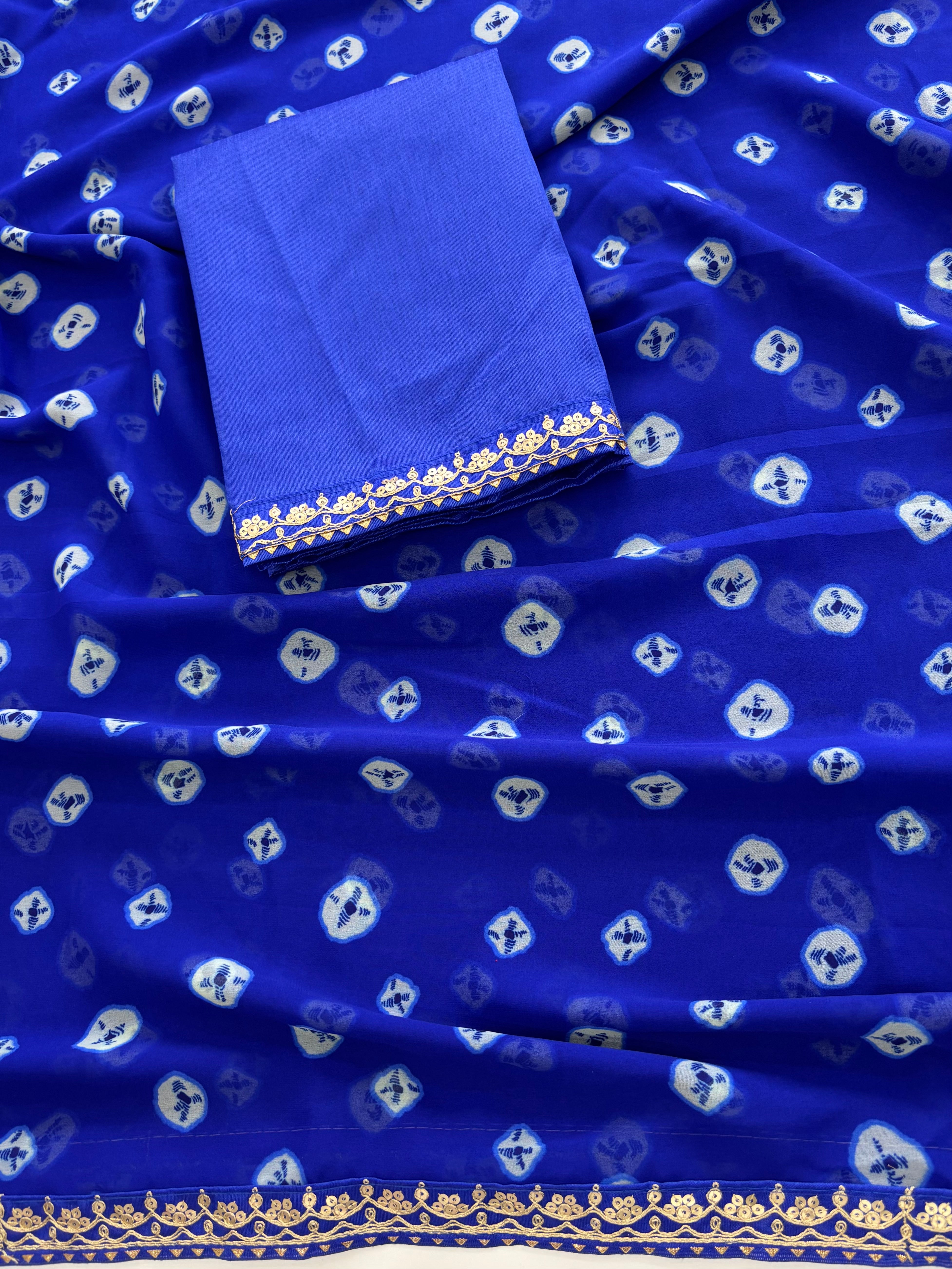 Charming Function Wear Bandhej Print n Georgette Embroidery Lace Work Fancy Saree With Blouse Piece