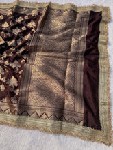 Load image into Gallery viewer, Adorable Wedding Wear Brown Color Soft Banarasi Silk Jacquard Zari Weaving With Lace Border Work Fancy Designer Saree
