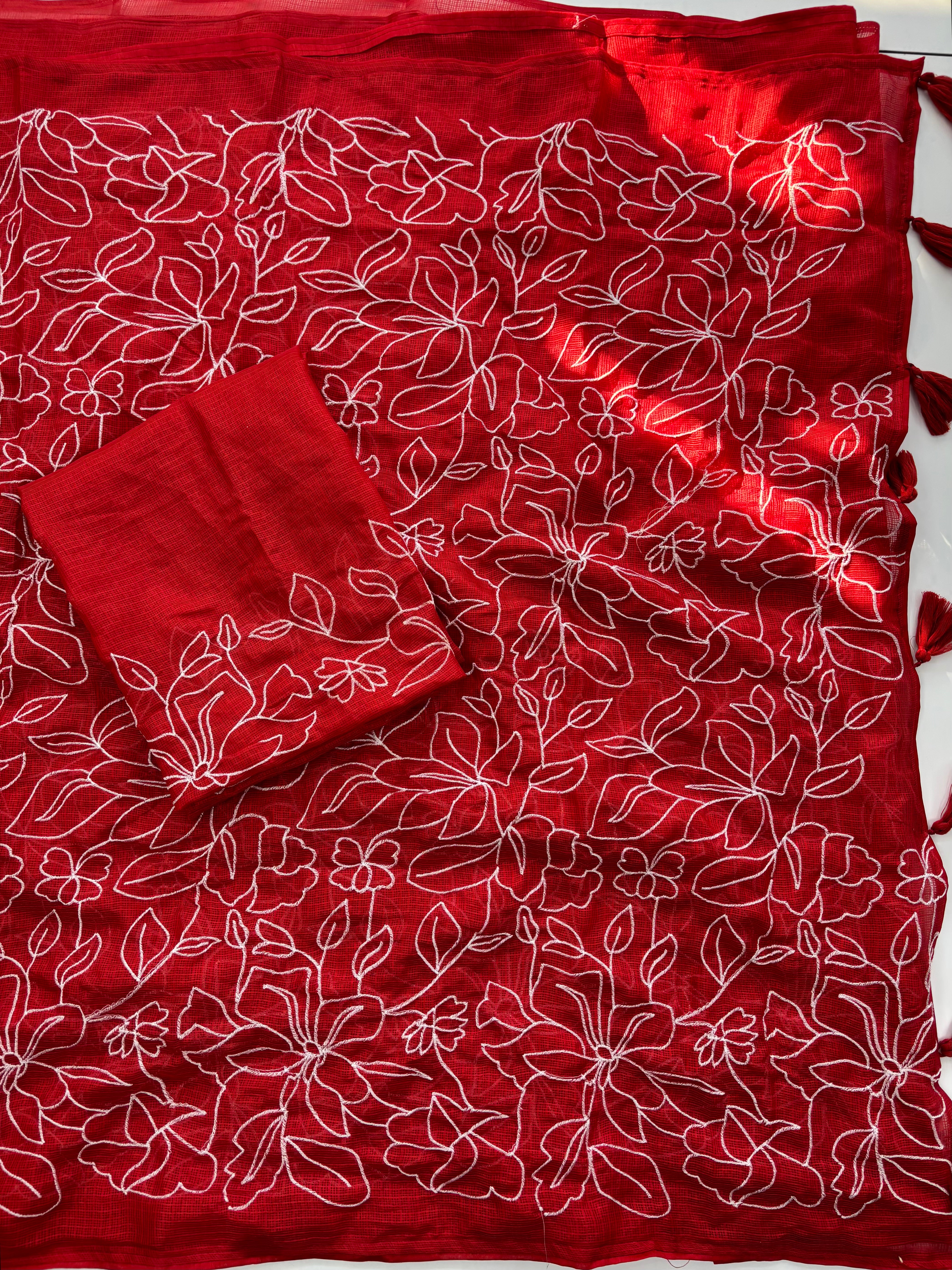 Blissful Festive Wear Kotadoriya Fabric Heavy Embroidery n Sequence Work Designer Saree With Blouse Piece