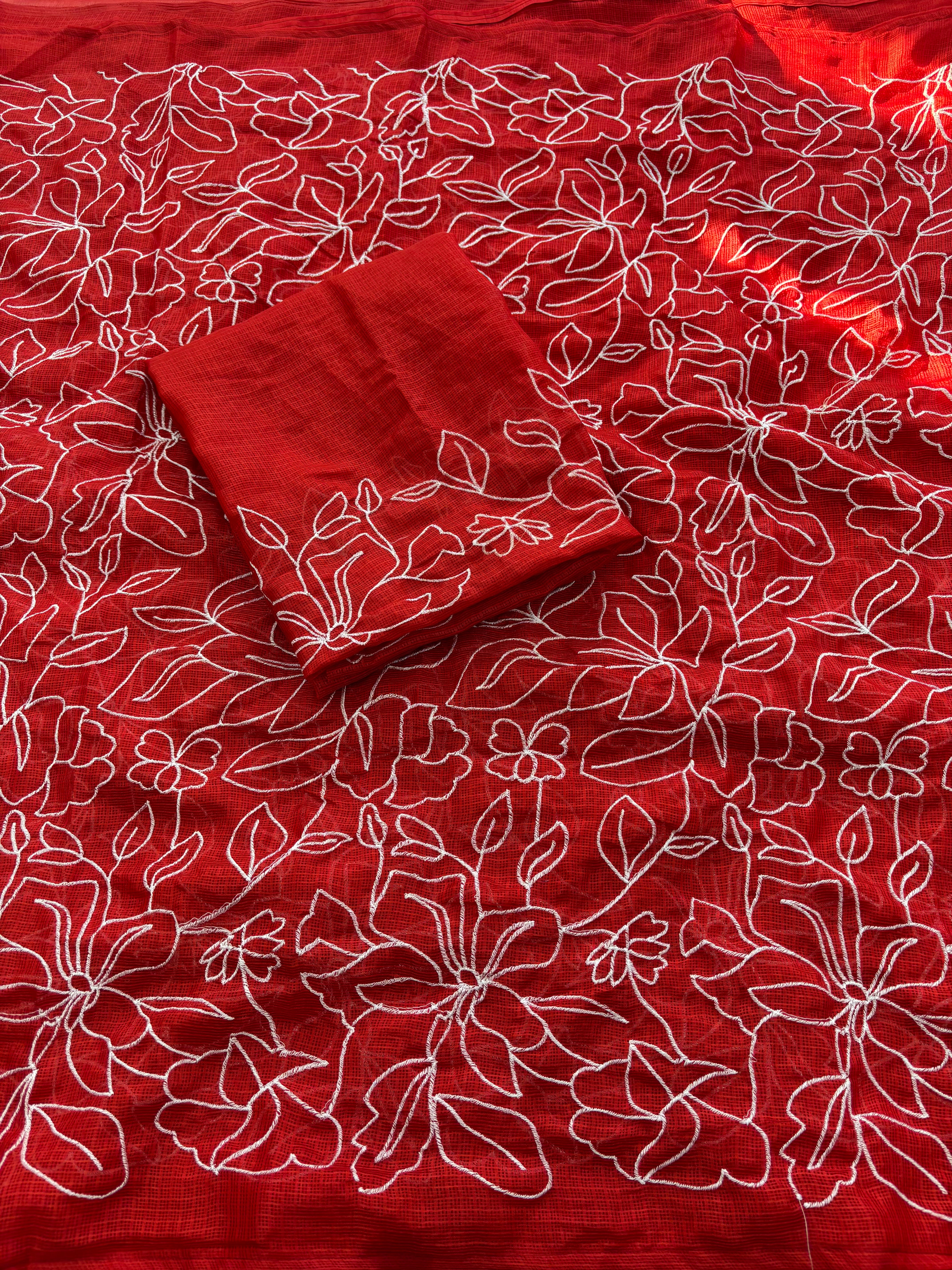 Blissful Festive Wear Kotadoriya Fabric Heavy Embroidery n Sequence Work Designer Saree With Blouse Piece