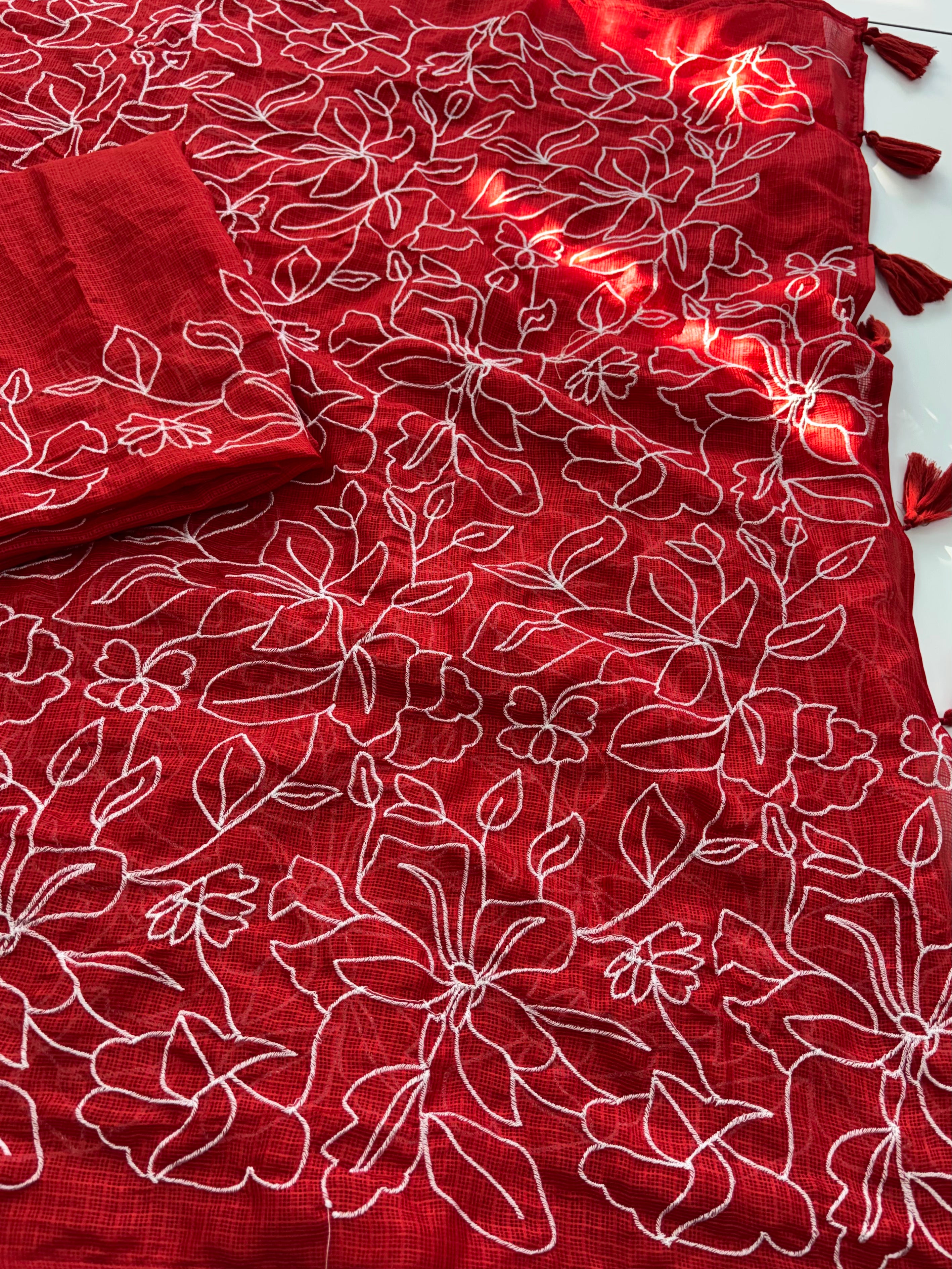 Blissful Festive Wear Kotadoriya Fabric Heavy Embroidery n Sequence Work Designer Saree With Blouse Piece