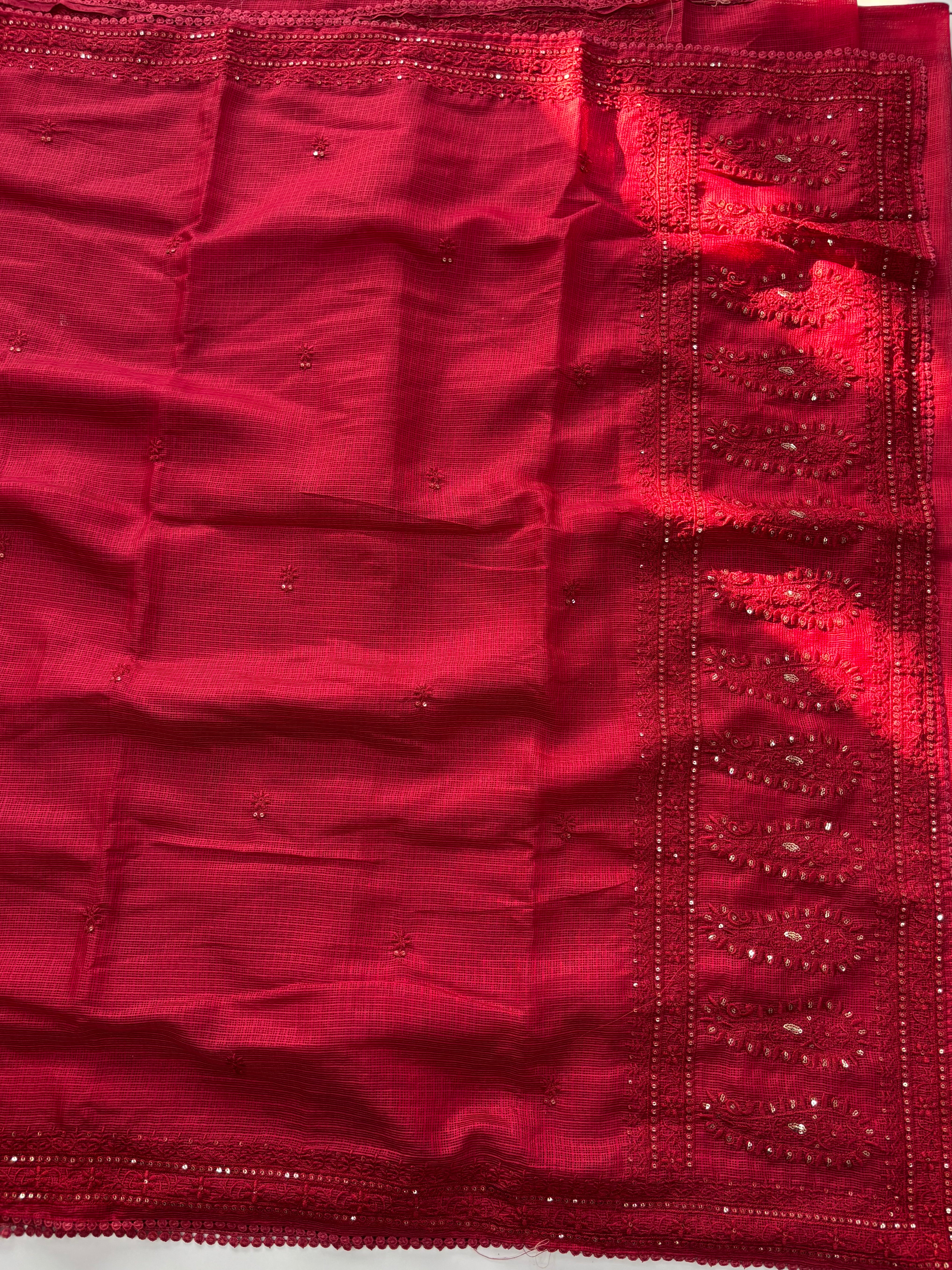 Incredible Partywear Soft Kota Doriya Embrodiered Thread n Sequence Work Designer Saree With Matching Blouse Piece