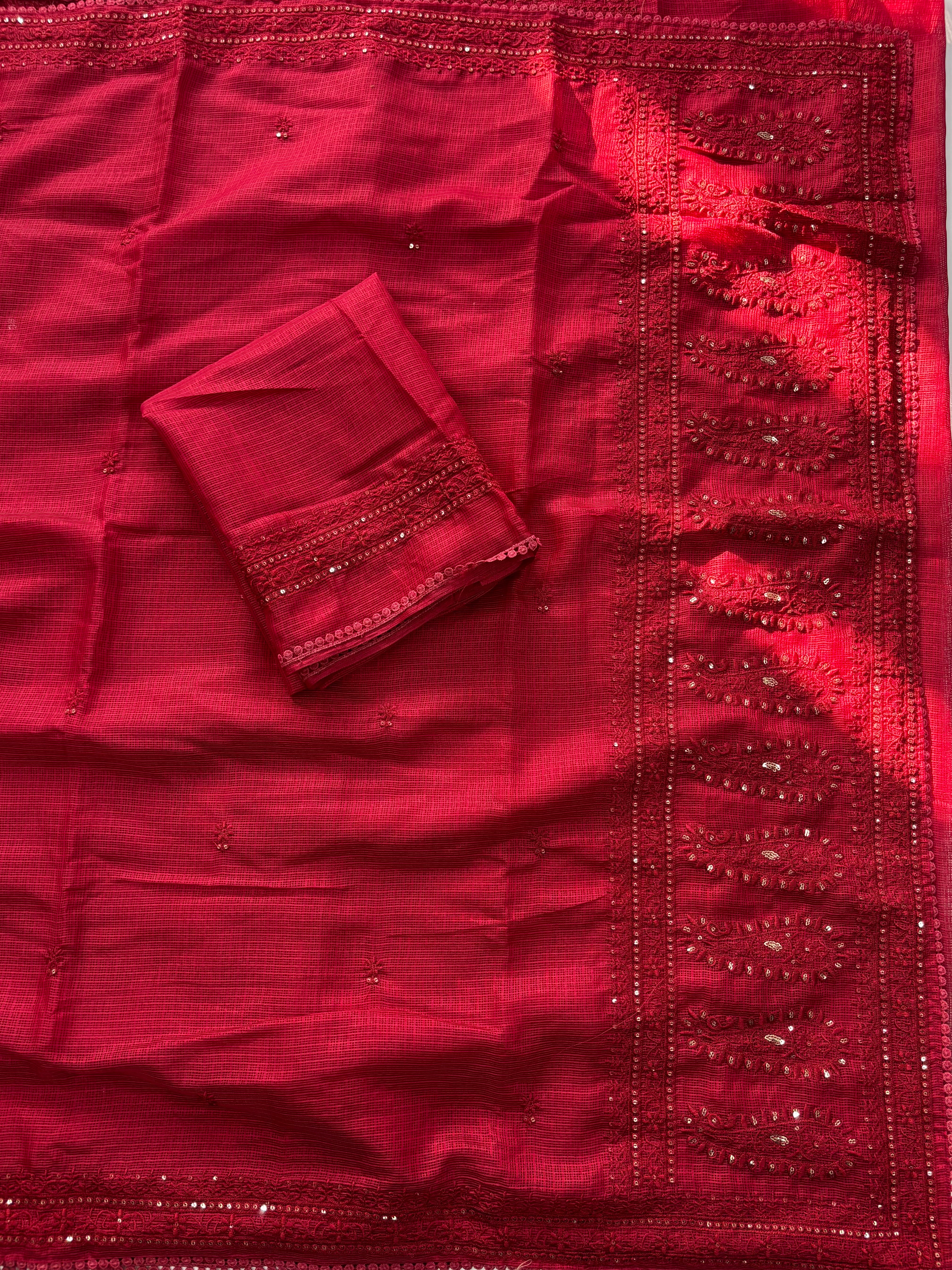 Incredible Partywear Soft Kota Doriya Embrodiered Thread n Sequence Work Designer Saree With Matching Blouse Piece