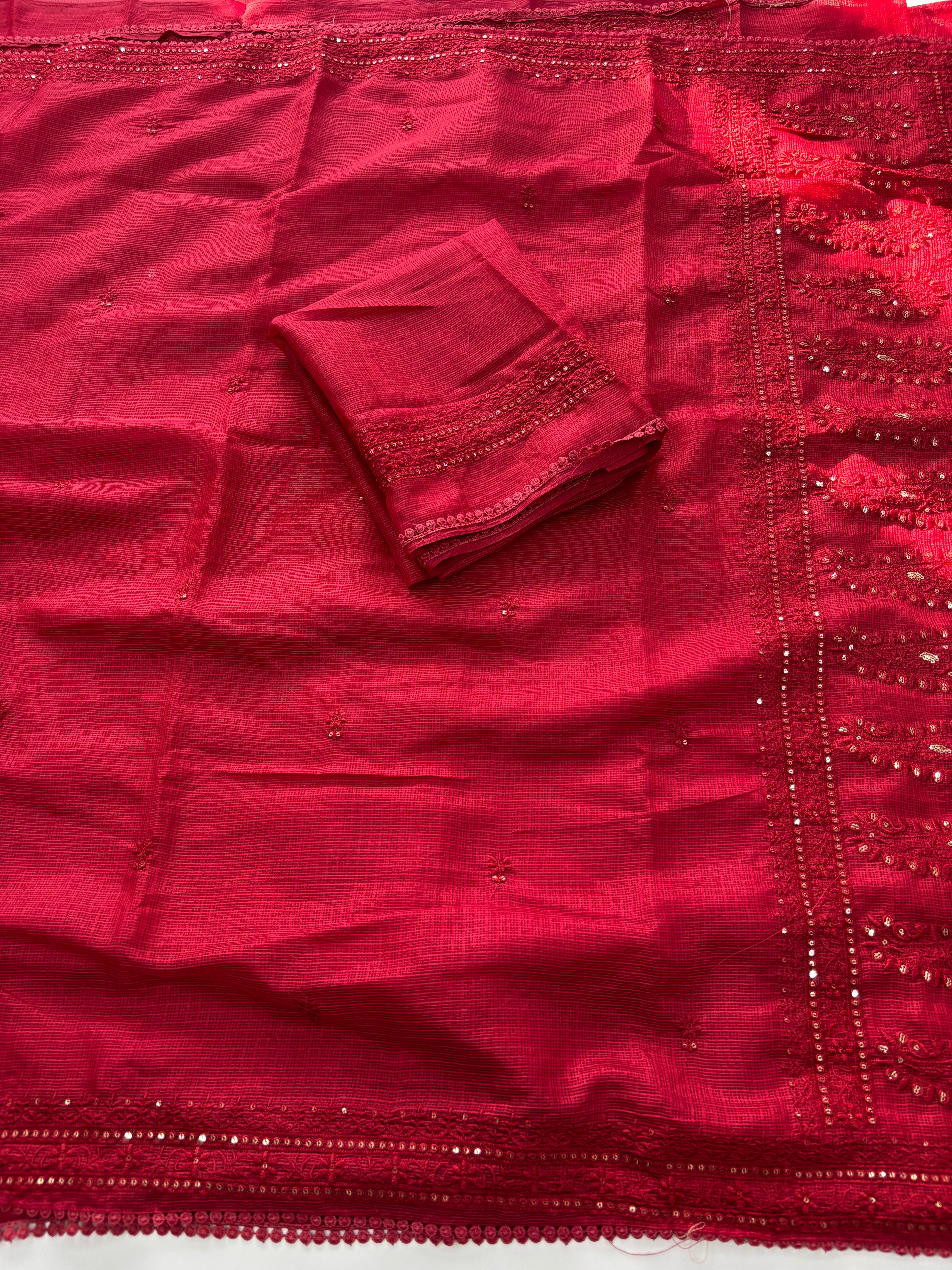 Incredible Partywear Soft Kota Doriya Embrodiered Thread n Sequence Work Designer Saree With Matching Blouse Piece