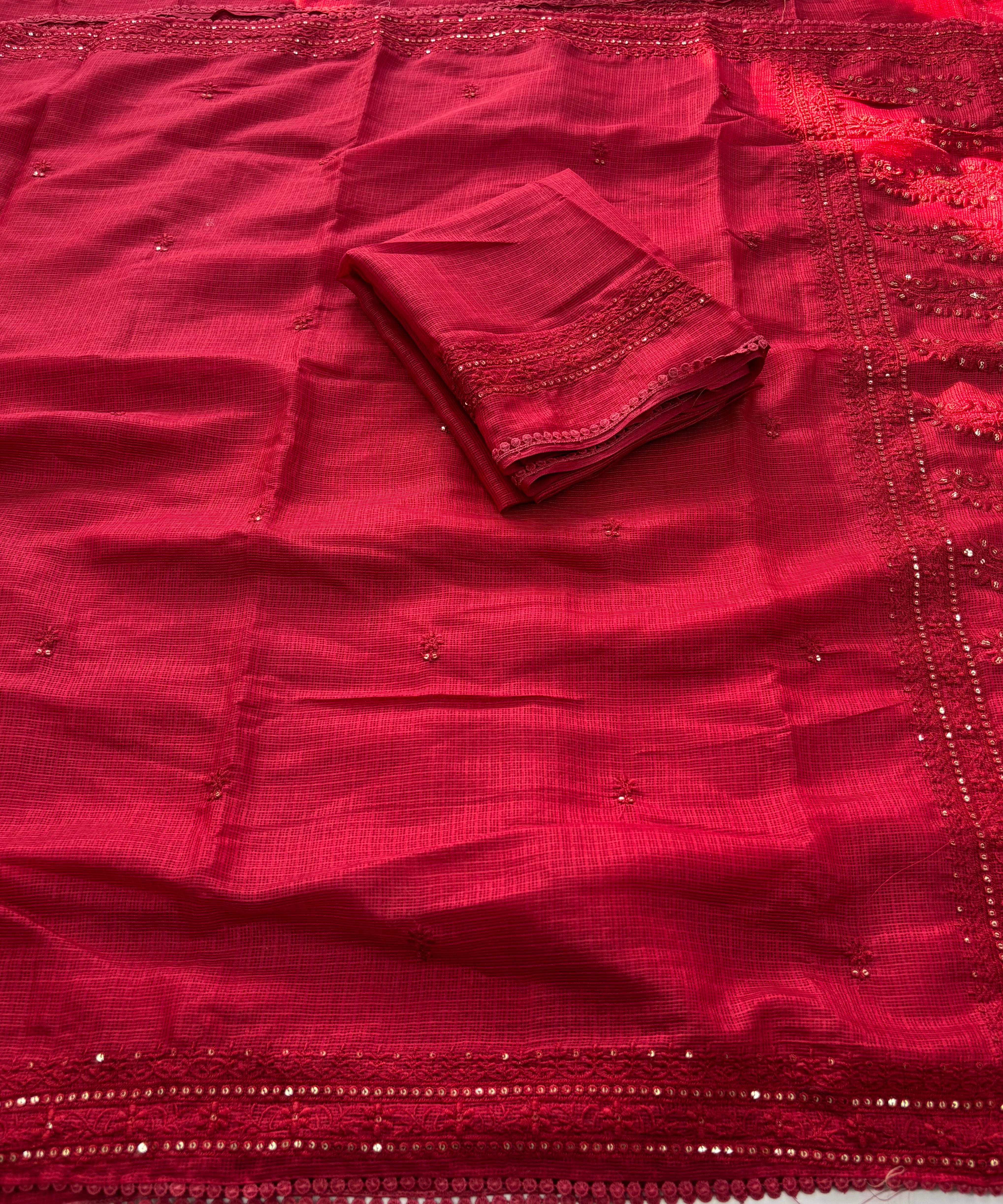 Incredible Partywear Soft Kota Doriya Embrodiered Thread n Sequence Work Designer Saree With Matching Blouse Piece