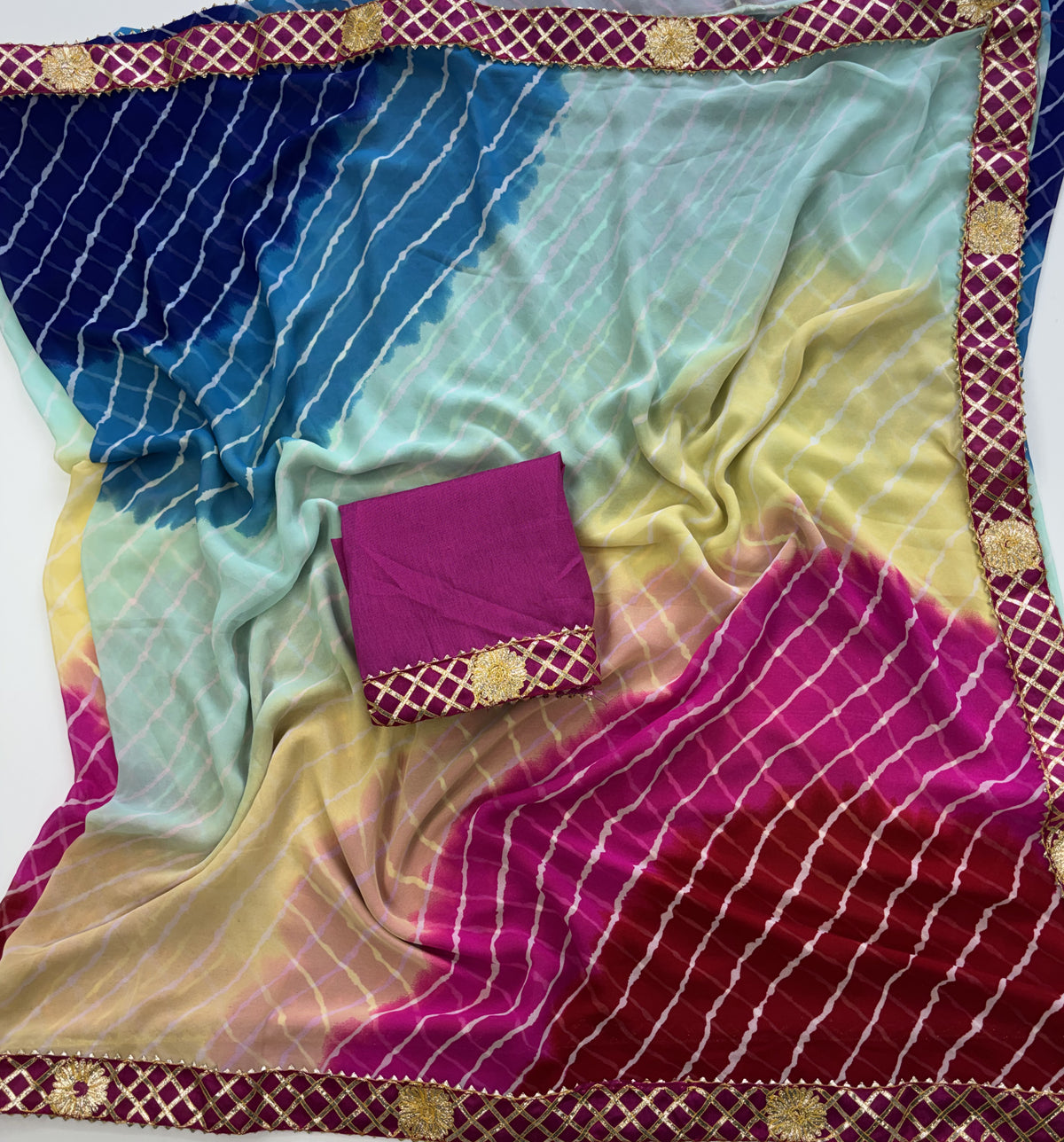 Charming Function Wear Georgette Lehriya Design Lace Border Saree With Blouse Piece