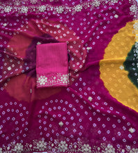 Load image into Gallery viewer, Adorning Festive Wear Georgette Embroidery Work Saree With Blouse Piece
