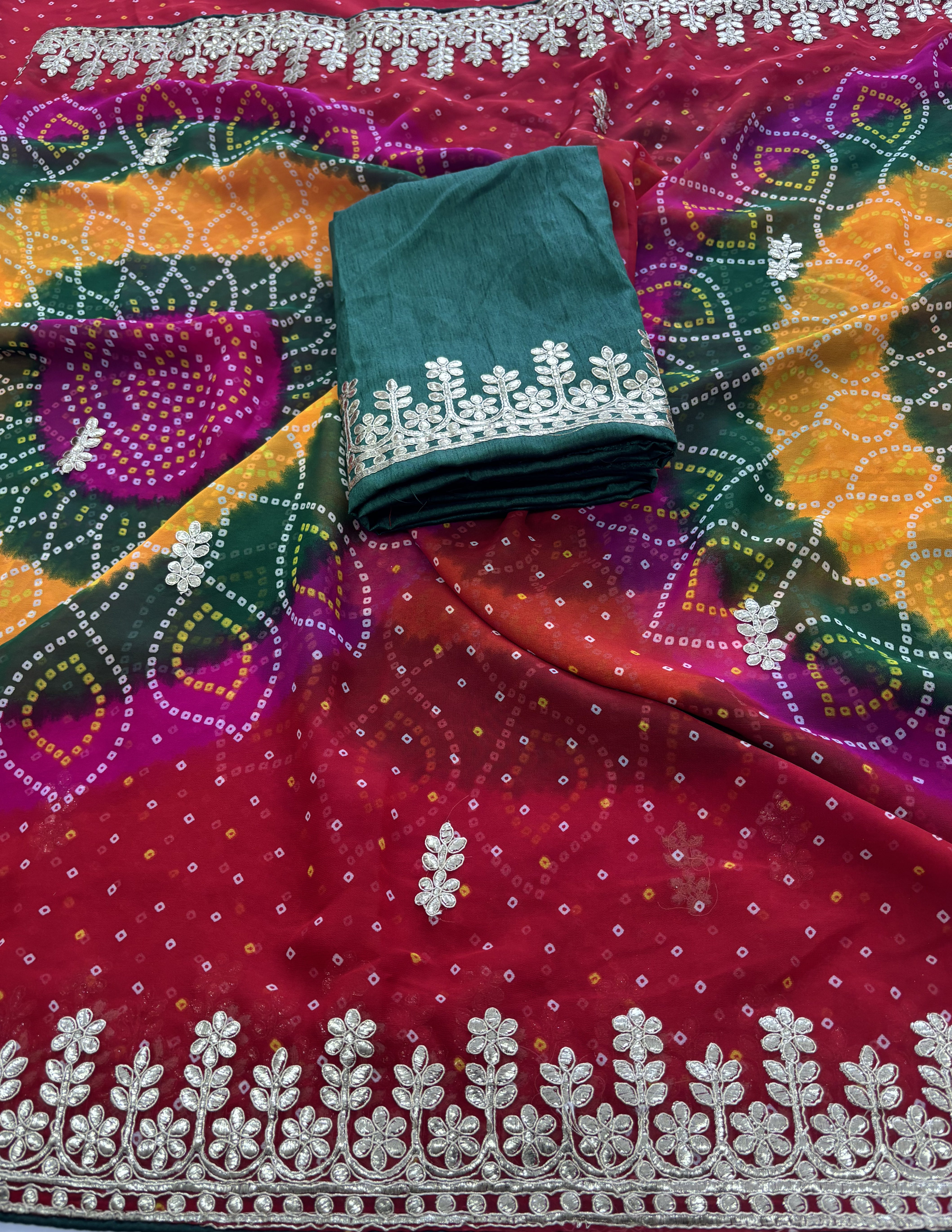 Entrancing Party Wear Georgette Gotapatti Work Designer Saree With Blouse Piece