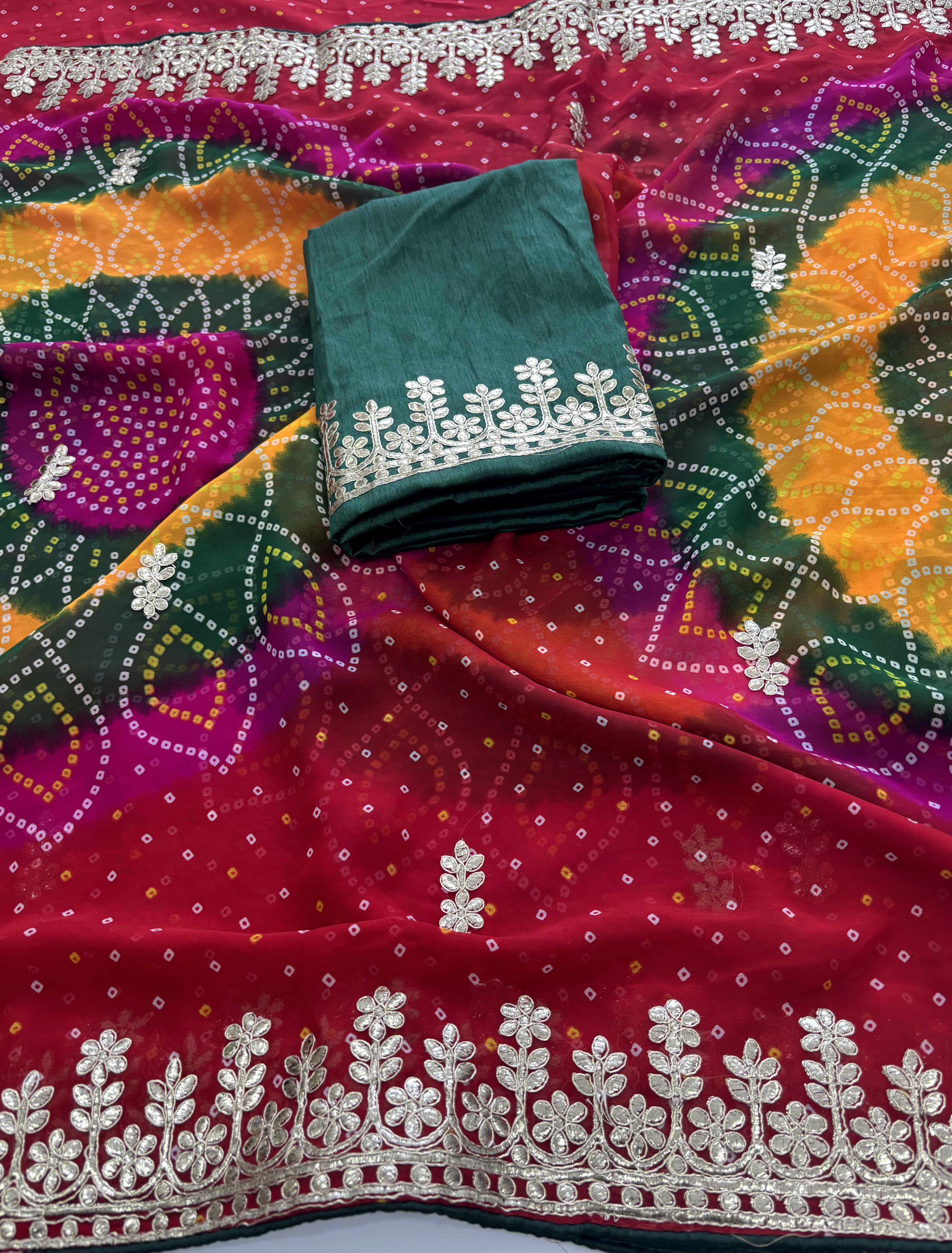 Entrancing Party Wear Georgette Gotapatti Work Designer Saree With Blouse Piece