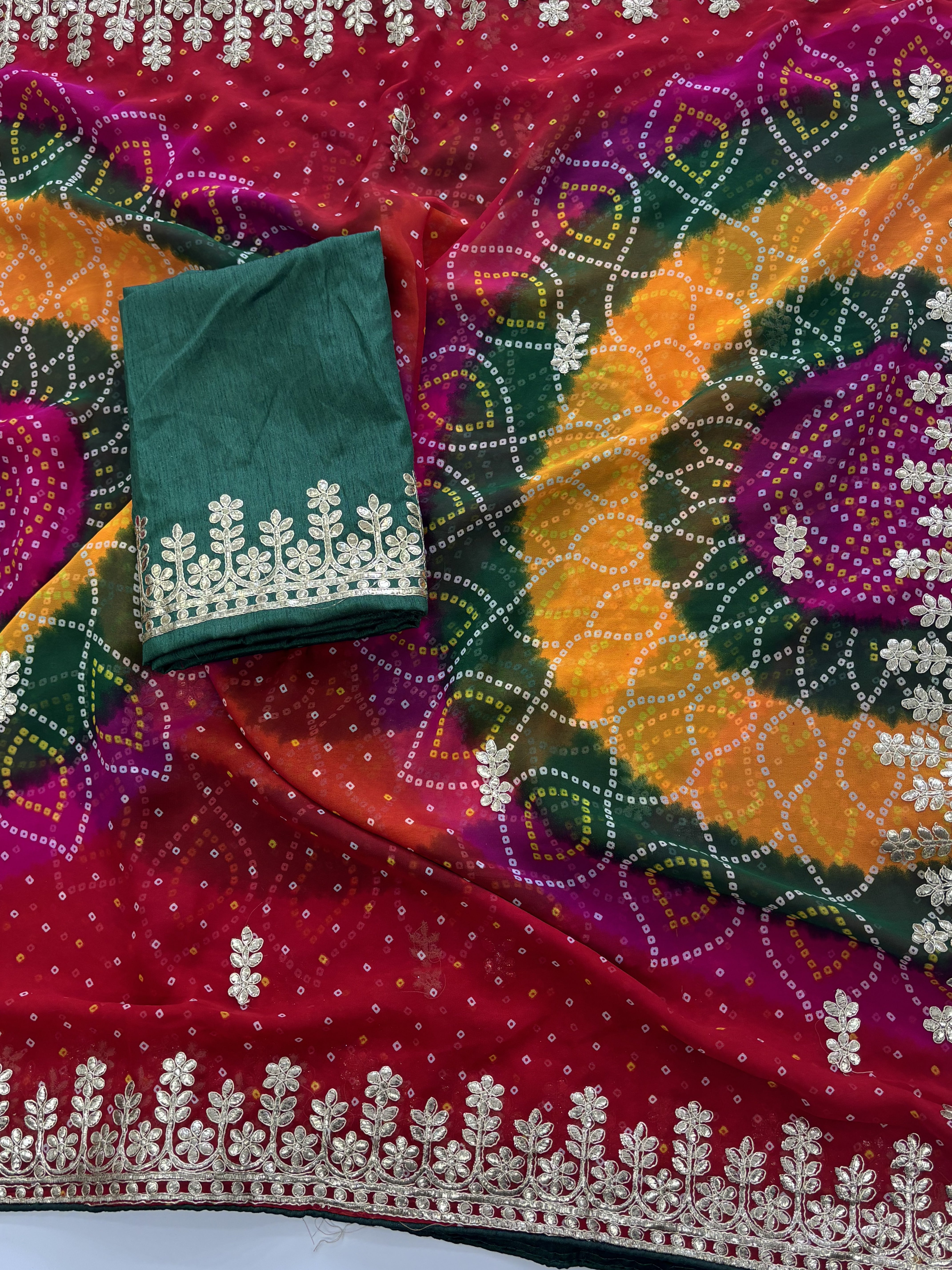 Entrancing Party Wear Georgette Gotapatti Work Designer Saree With Blouse Piece