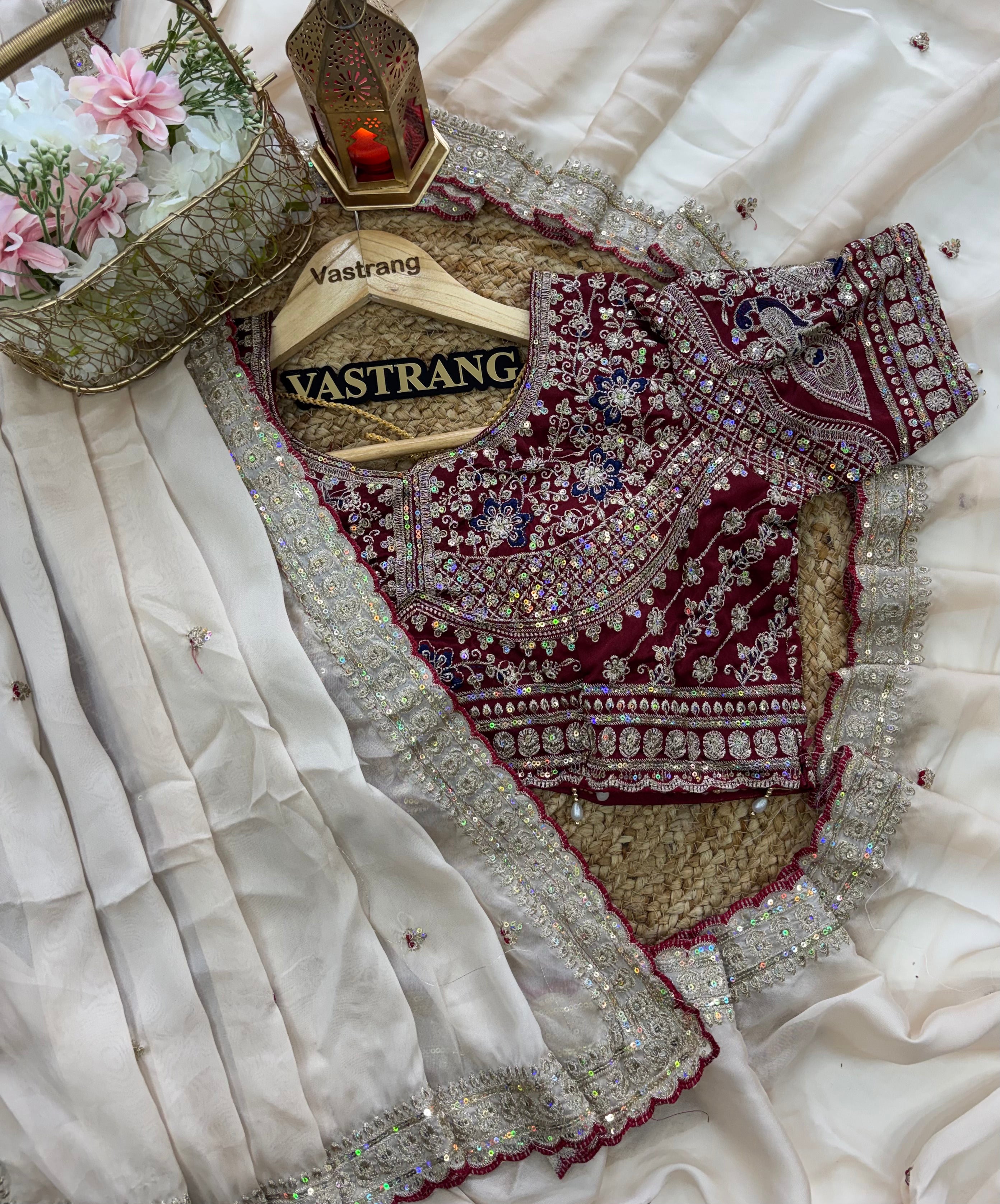 Outstanding Wedding Wear Silk Sequence n Embroidery Work Butti Desginer Saree With Stitched Blouse