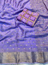 Load image into Gallery viewer, Evocative Function Wear Pure Chinon Zari Silk With Chex Weaving Fancy Designer Saree For Women
