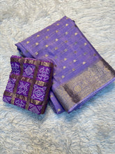 Load image into Gallery viewer, Evocative Function Wear Pure Chinon Zari Silk With Chex Weaving Fancy Designer Saree For Women
